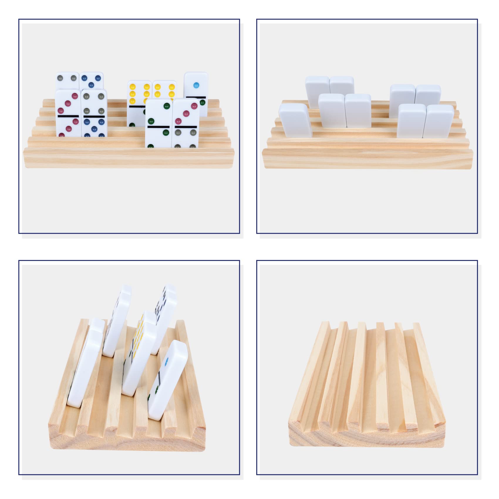 GOTHINK 8-Piece Wooden Domino Rack Set - Mexican Train Dominoes Game Trays & Tile Holders for Adults & Kids (Dominoes Not Included) - Perfect for Family Game Nights & Party Entertainment