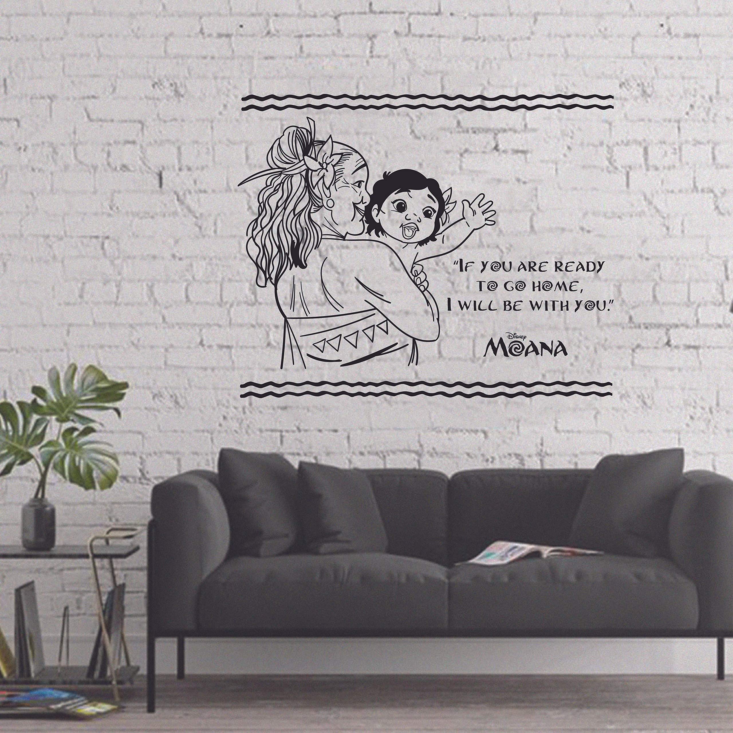 Gramma Tala Quote from Moana - 'If You Are Ready To Go Home I Will Be With You' - 30x30 Inch Vinyl Wall Art Sticker for Home, Nursery, Kids Room & Children's Bedroom Decor - Perfect for Disney Fans & Movie Themed Rooms