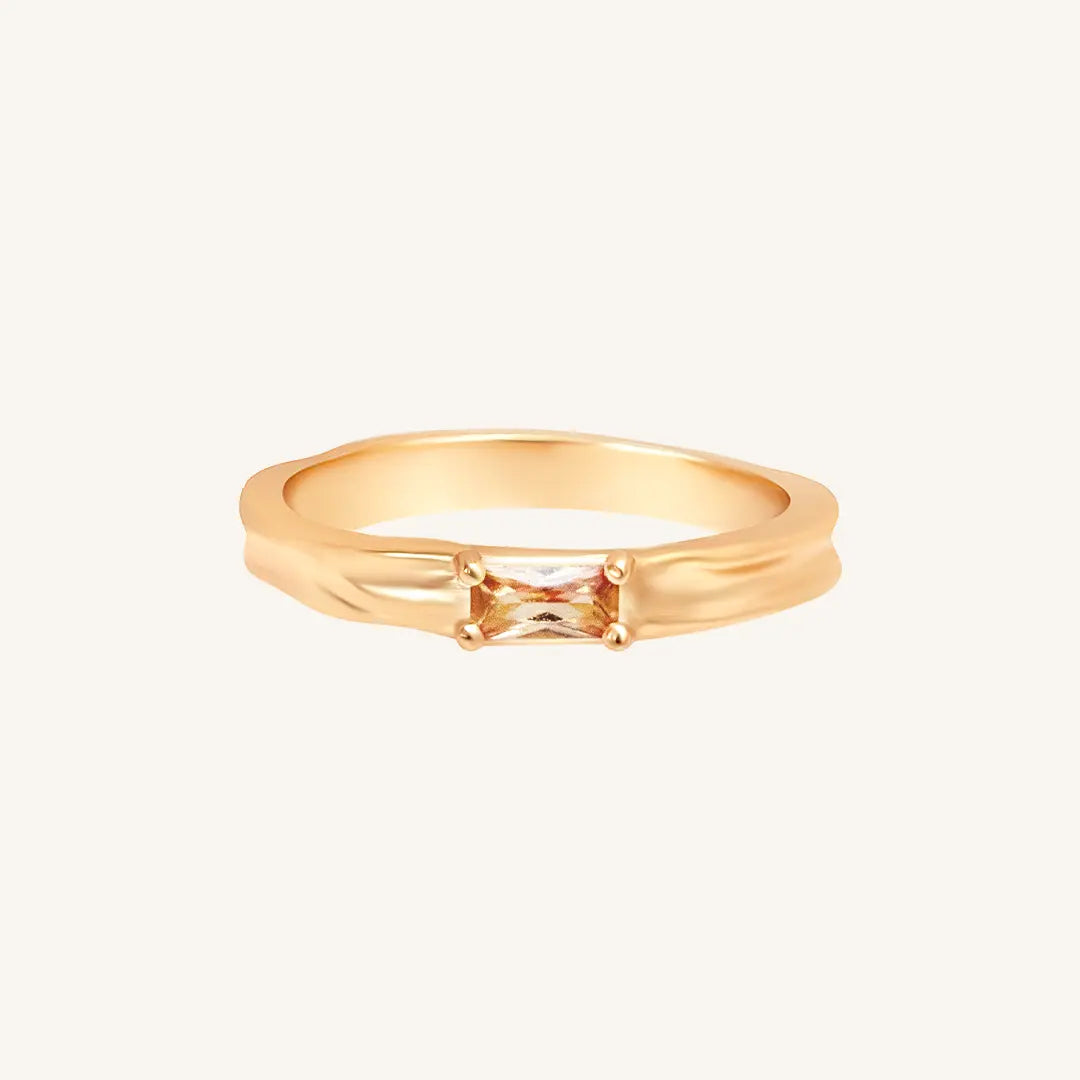 Myall Citrine Gemstone Ring - Natural Citrine Jewelry for Women, Elegant & Dainty Gold Plated Ring - Perfect for Everyday Wear, Gift Giving & Special Occasions