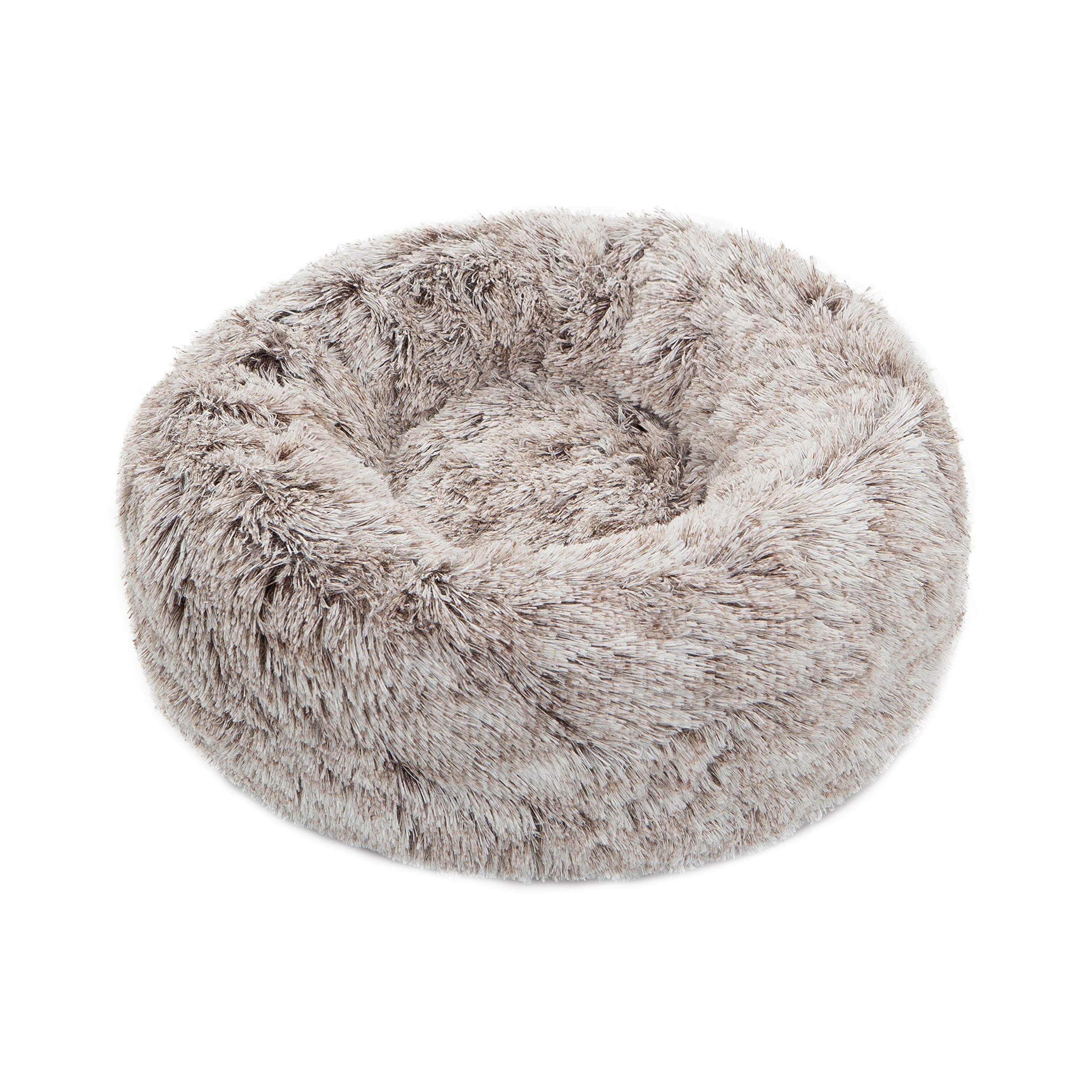 Calming Donut Dog Bed XL - Plush Round Orthopedic Pet Bed for Dogs & Cats, Anti-Anxiety Marshmallow Fluffy Faux Fur Cushion (32 Inch, Brown) - Perfect for Anxious Pets, Living Room, Bedroom & Pet Nursery