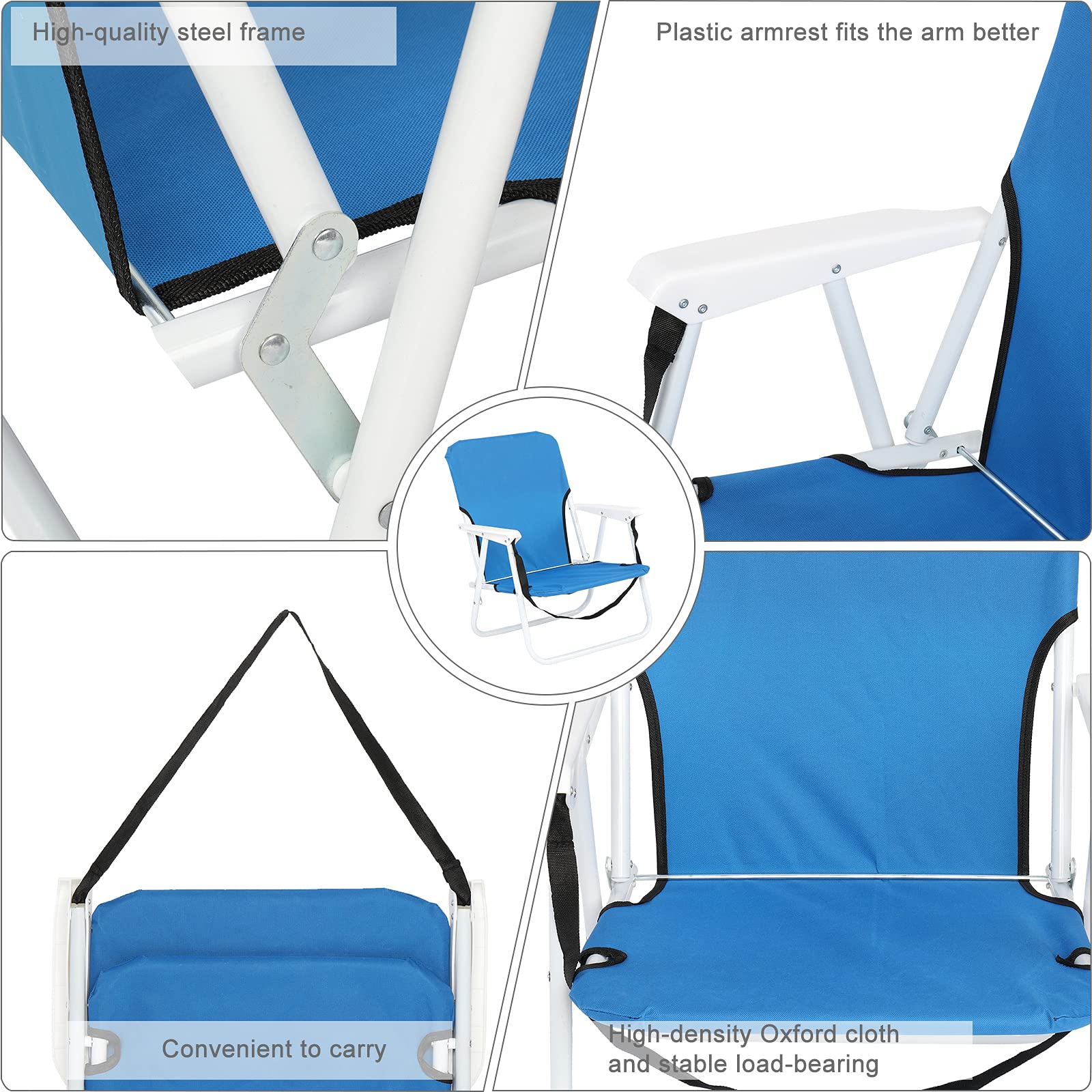 Heavy Duty Camping Chairs - Portable Folding Oversized Outdoor Chair with 220.46lbs Weight Capacity for Beach, Patio, Pool, Park & Indoor Use - Perfect for Camping, Picnics, Backyard Relaxation & Sporting Events (Blue)