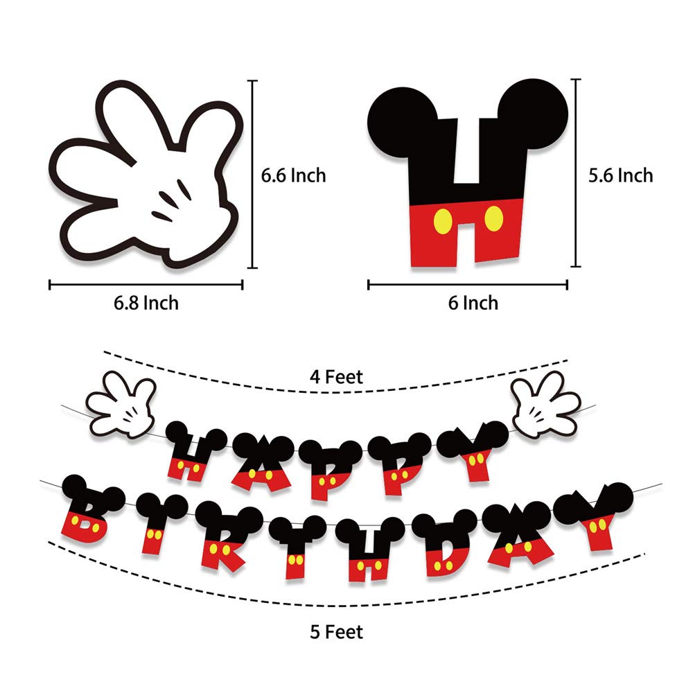 Happy Birthday Banner Flags - Cute Mouse Inspired Photo Props for 1st Birthday Party Decorations | Baby Boy Girl Kids Birthday Party Supplies | Perfect for Birthday Photoshoots, Cake Smash & Nursery Decor
