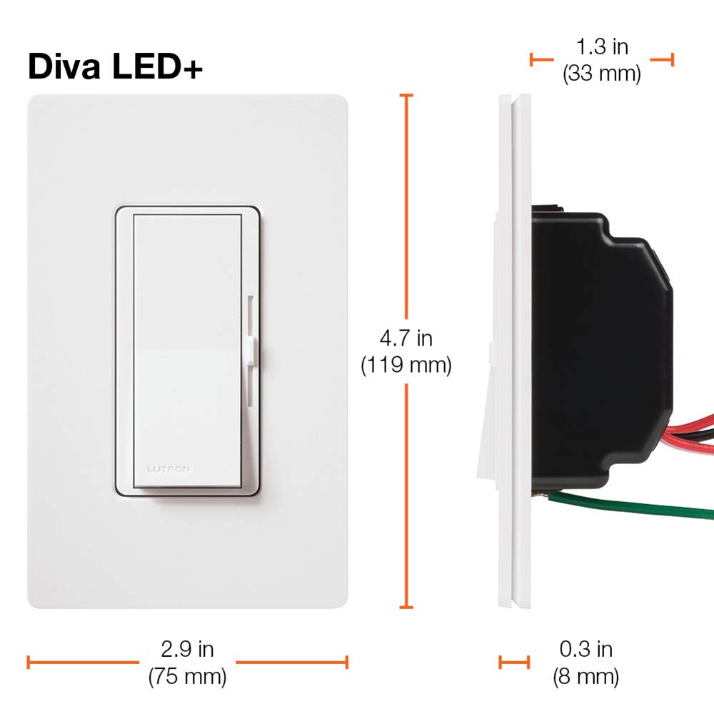 Lutron Diva LED+ Dimmer Switch for Dimmable LED, Halogen & Incandescent Bulbs with Wall Plate - 150W/Single-Pole or 3-Way (DVWCL-153PH-LA, Light Almond) - Perfect for Living Room, Bedroom & Home Lighting Control