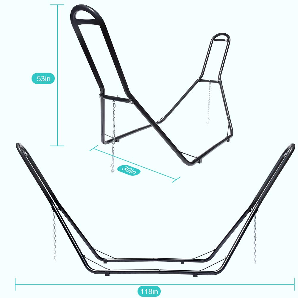 Heavy Duty 550 LBS Capacity Zupapa Hammock Stand for 9-14 Feet Hammocks - 2 Person Steel Frame with 2 Chains & Carry Bag - Indoor Outdoor Use for Patio, Backyard, Camping & Beach (Black)