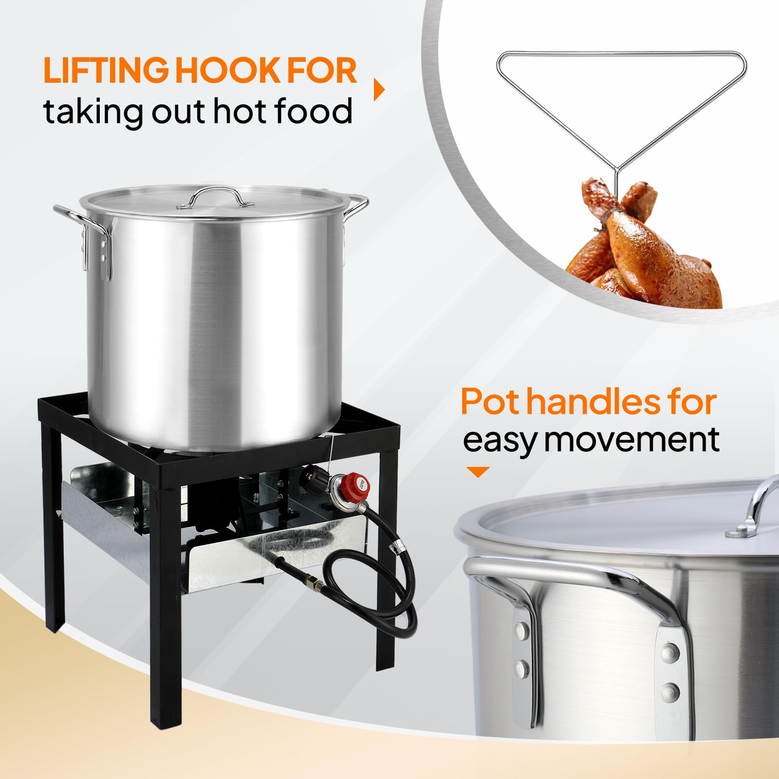 ROVSUN 60QT Propane Turkey Fryer with 150,000BTU Burner - Aluminum Seafood Boiler, Crawfish Steamer & Deep Fryer Kit with Basket, 10PSI CSA Certified Regulator & Lifting Hook - Perfect for Outdoor Cooking, Backyard Parties, Camping & Large Gatherings