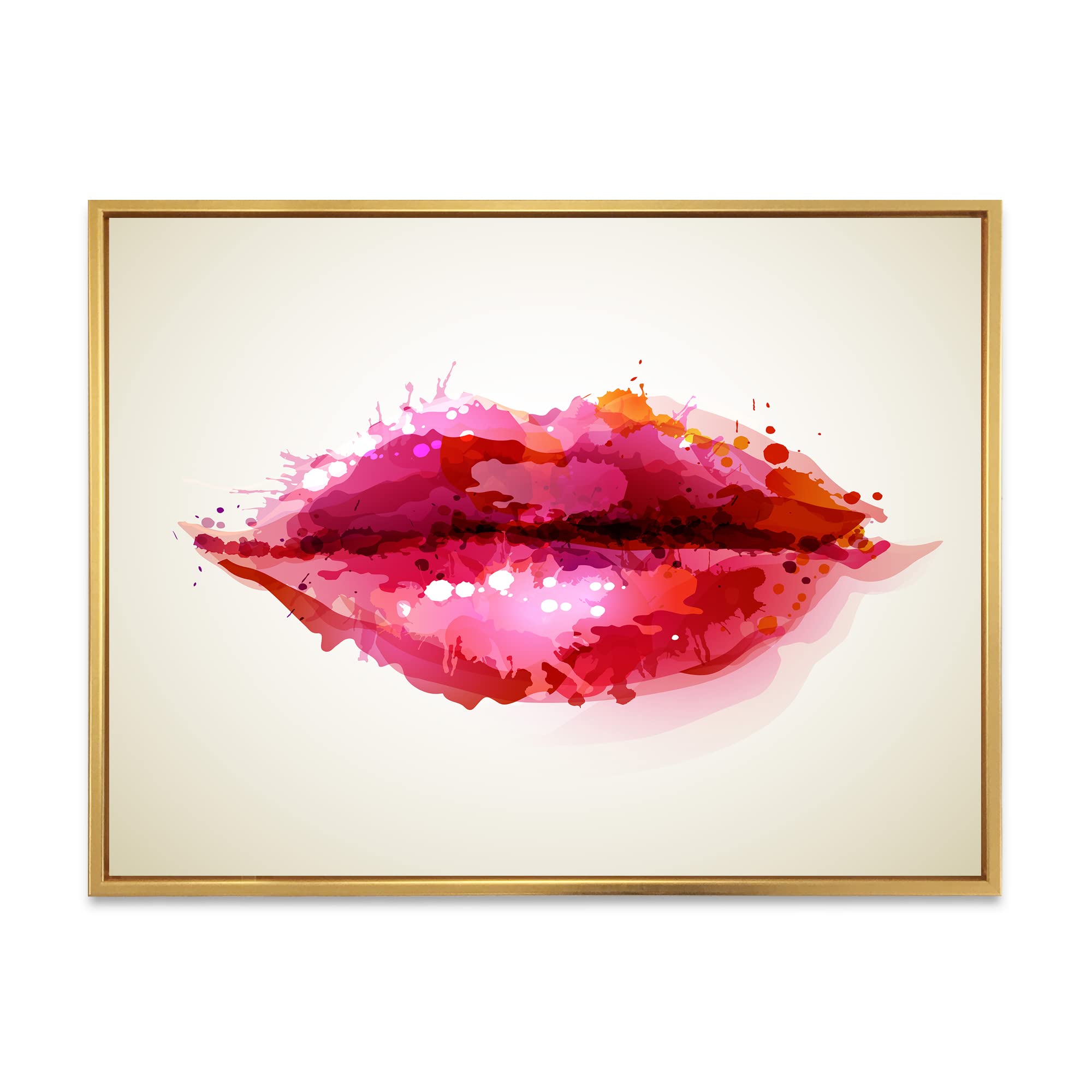 DesignQ Red Abstract Lips Canvas Wall Art Print - Modern Framed Home Decor for Living Room, Bedroom & Office
