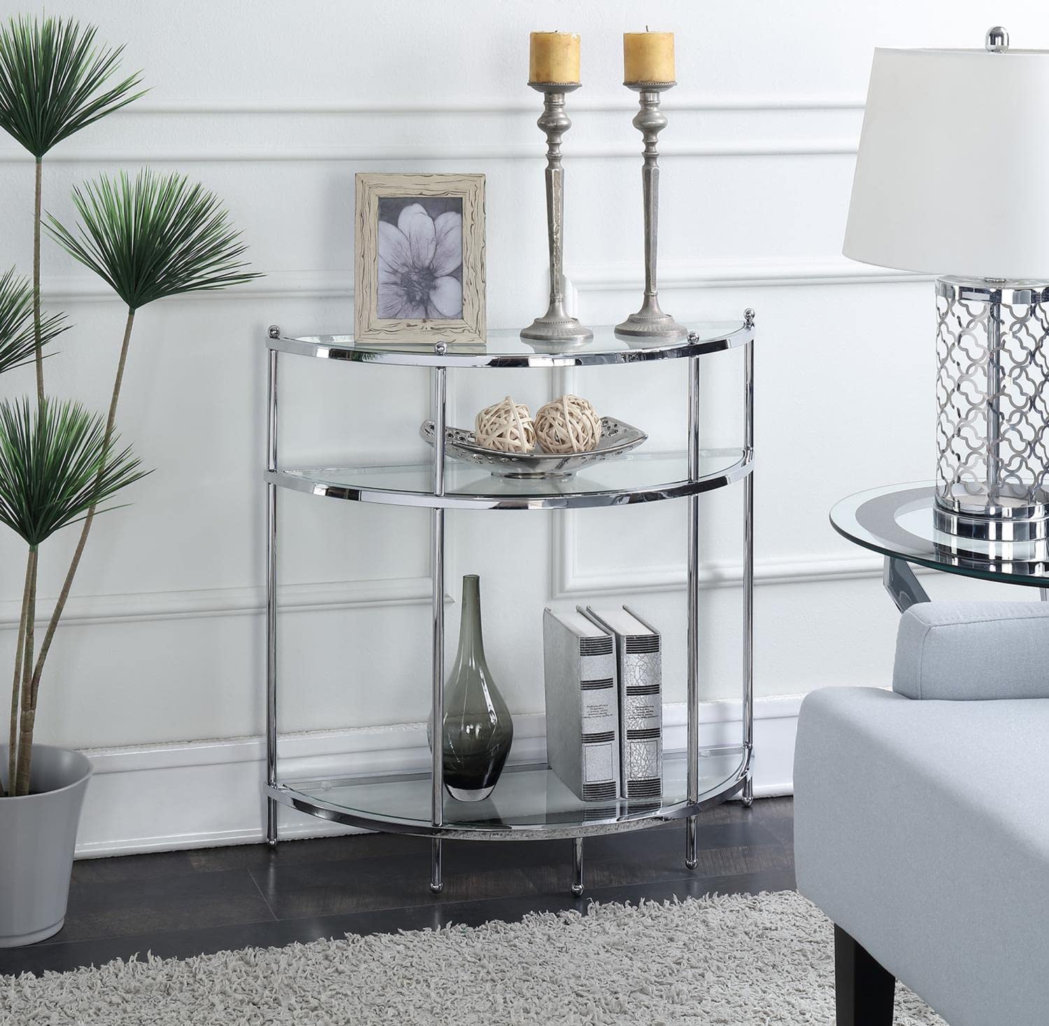 Royal Crest Modern Entryway Table with Chrome Frame & Glass Top - Stylish Hallway Console for Small Spaces, Perfect for Entry, Living Room or Bedroom Decor