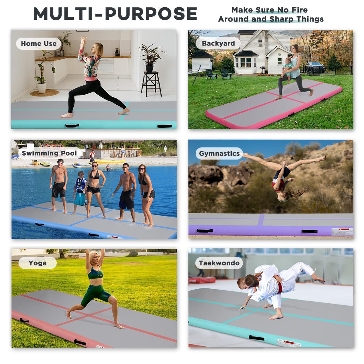 Inflatable Gymnastics Air Tumbling Track Mat - 6ft/10ft/13ft/16ft/20ft Sizes - Portable Training Mat with Electric Pump for Kids & Adults - Perfect for Home, Outdoor, Cheerleading, Yoga & Water Park Activities