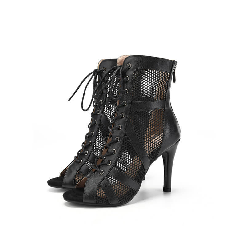 Sexy Peep Toe Lace Up Ankle Boots with Mesh Front & Stiletto Heels - Perfect for Night Out, Party & Date Night