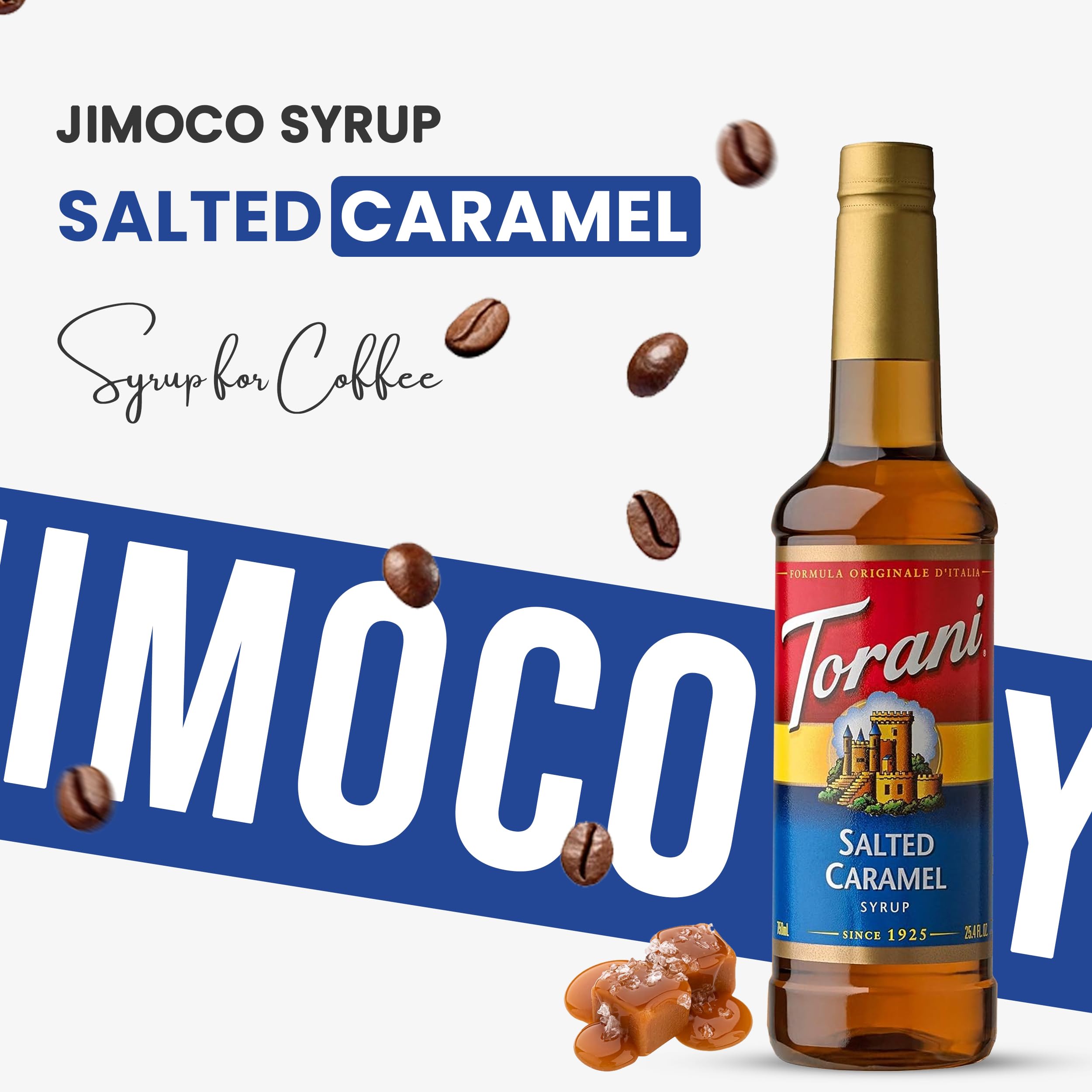 Premium Salted Caramel Coffee Syrup - 25.4oz Gourmet Flavoring for Lattes, Iced Coffee & Desserts | Includes Jimoco Pump Dispenser for Easy Pouring | Perfect for Home Baristas & Coffee Shops