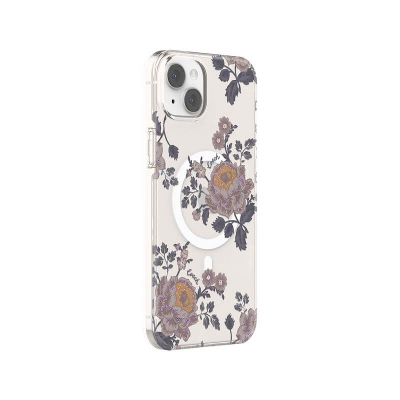 Coach MagSafe Compatible Case for iPhone 14 Plus - Moody Floral Purple Design | Slim Protective Cover with Wireless Charging | Perfect for Work, Travel & Everyday Use