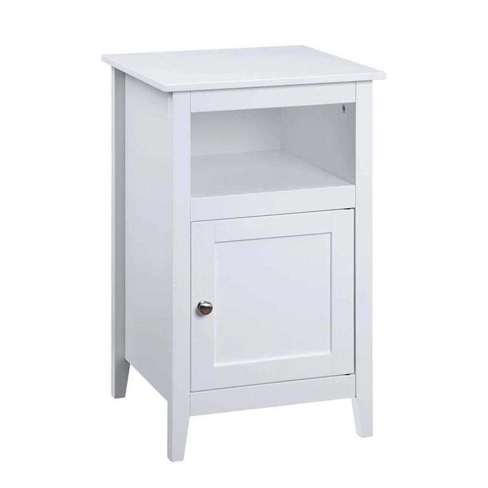 White Storage Cabinet End Table with Shelf - Set of 2 | Modern Side Table for Living Room, Bedroom & Office | Space-Saving Organizer for Books, Decor & Essentials