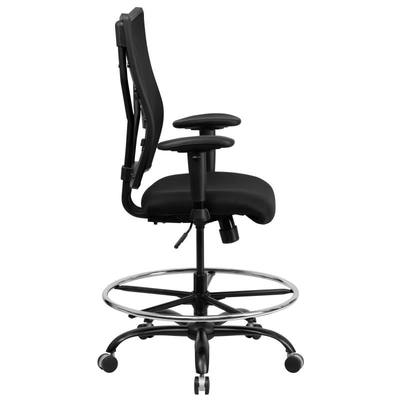 FLASH HERCULES Series Big & Tall 400 lb. Capacity Black Mesh Ergonomic Drafting Chair with Adjustable Arms - Perfect for Office, Gaming, and Home Workspaces