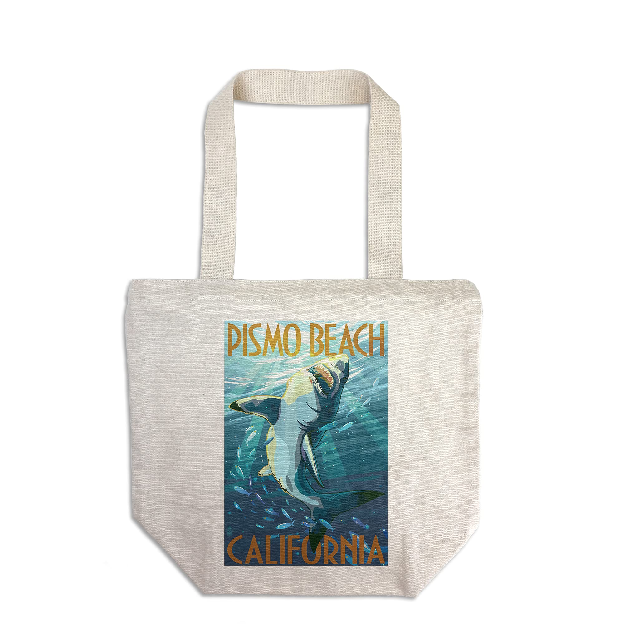 Stylized Sharks Pismo Beach California Tote Bag - 100% Cotton Canvas Reusable Shopping Bag for Beach, Grocery & Daily Use