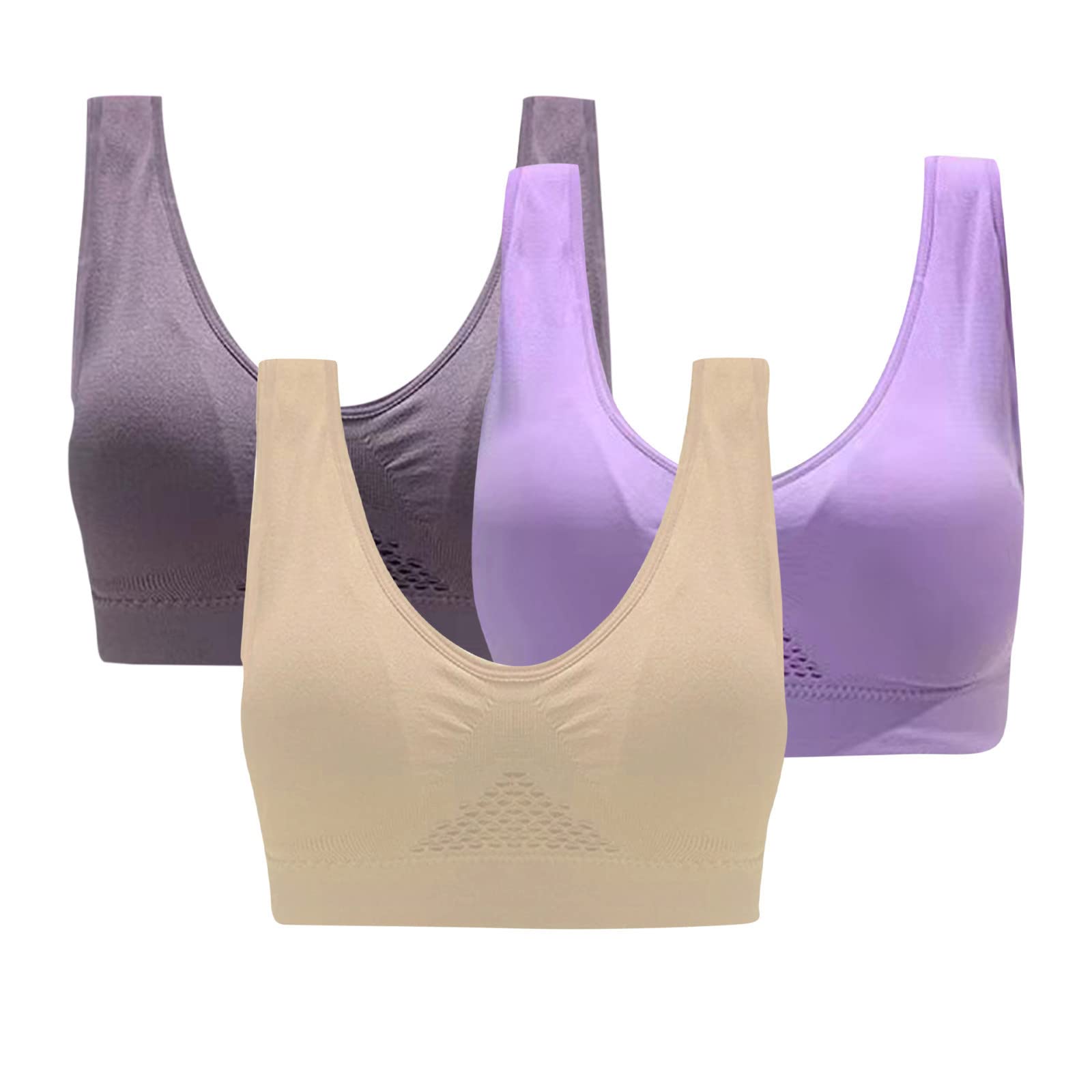 3 Pack Women's Sports Bras - Hollow Out Breathable Seamless Push Up Bralette for Workout, Yoga & Fitness | Comfortable Pullover Design for Running, Gym & Active Lifestyle