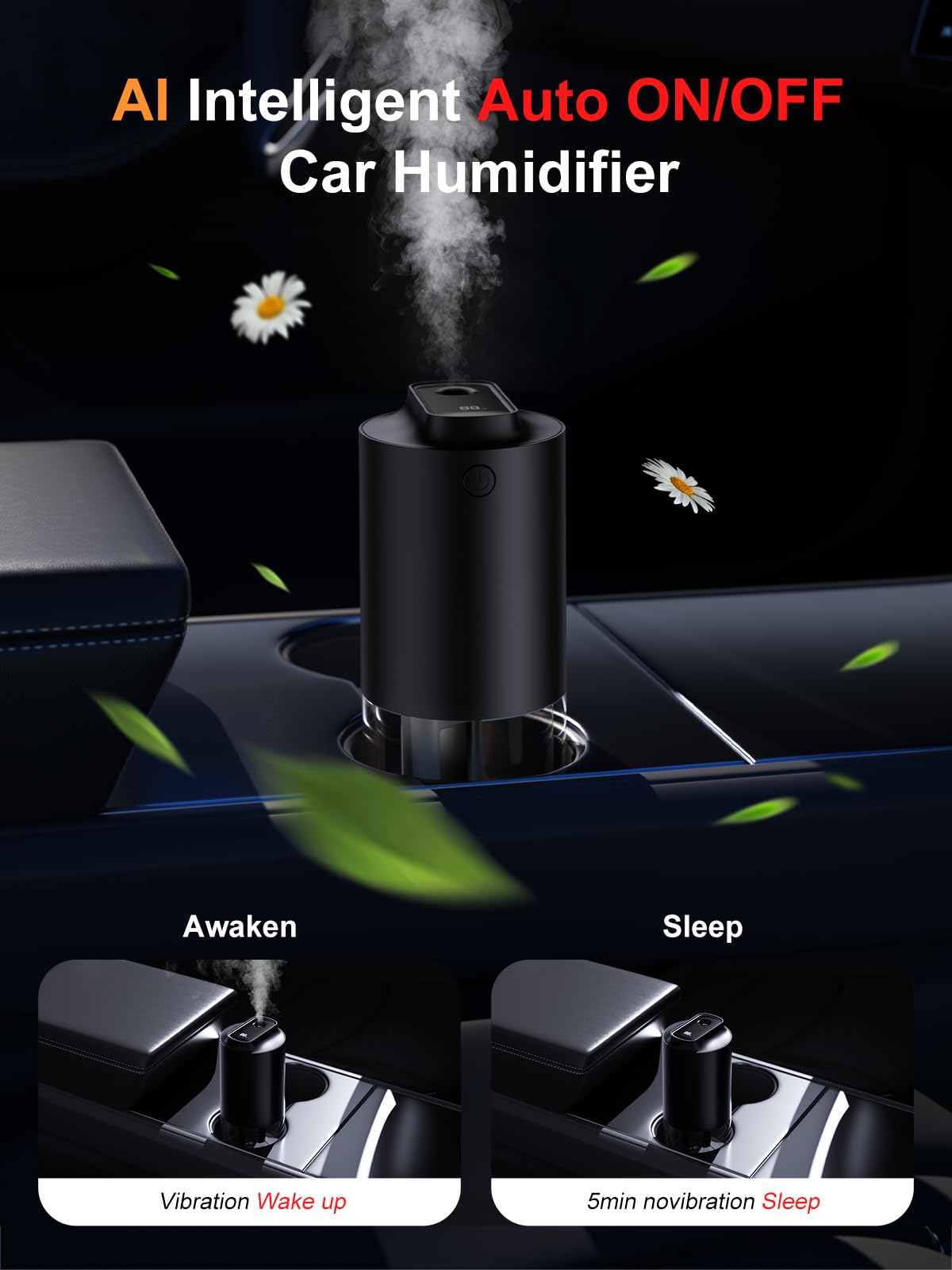 Guirock Portable Mini Humidifier - 250ml Small Cool Mist Humidifier with Auto-Purification & Auto On/Off - Built-in Battery & 2 Mist Modes - Perfect for Car, Baby Bedroom, Travel, Office & Desktop Use - Black