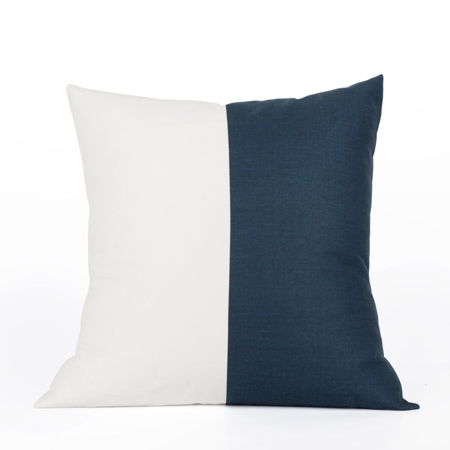 Stylish Dusk Blue & Off White Striped Cotton Cushion Covers (Set of 2) - Soft Decorative Pillow Cases for Living Room, Bedroom & Sofa