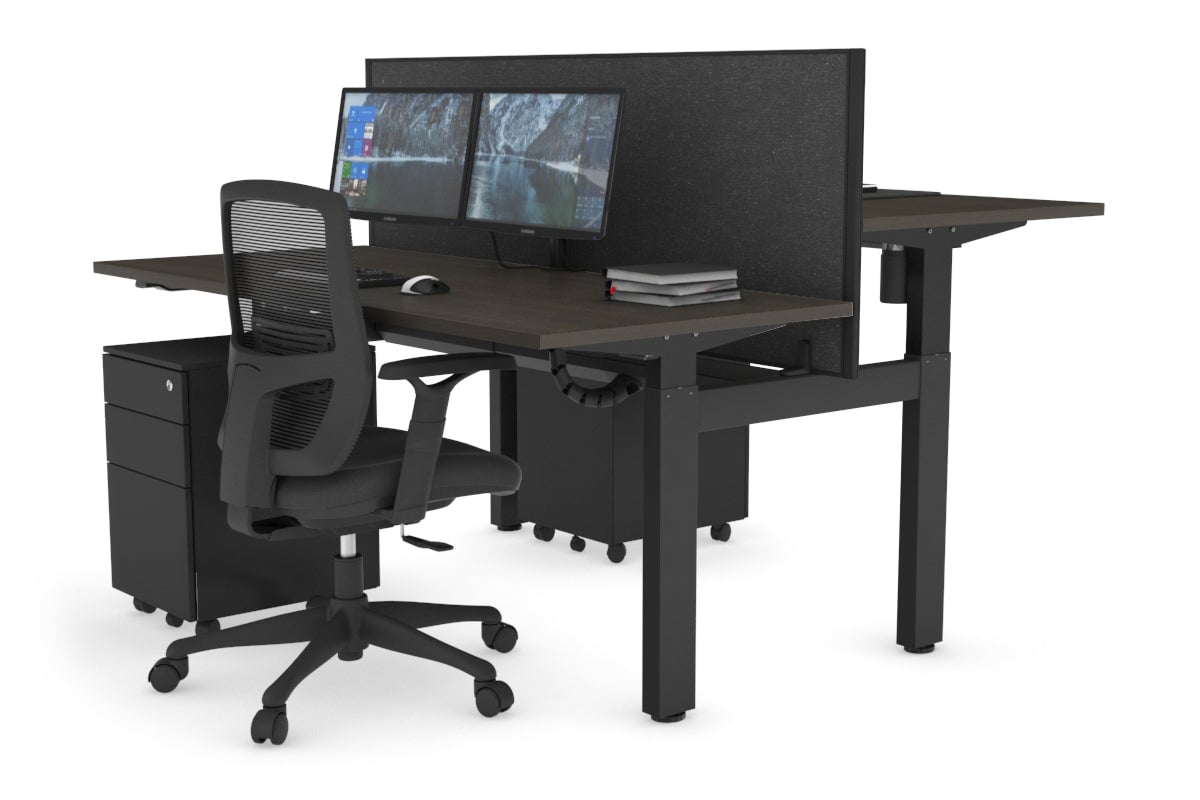 Adjustable Height 2-Person H Bench Workstation - Black Frame [1600L x 700W] - Perfect for Office, Workshop & Collaborative Workspaces