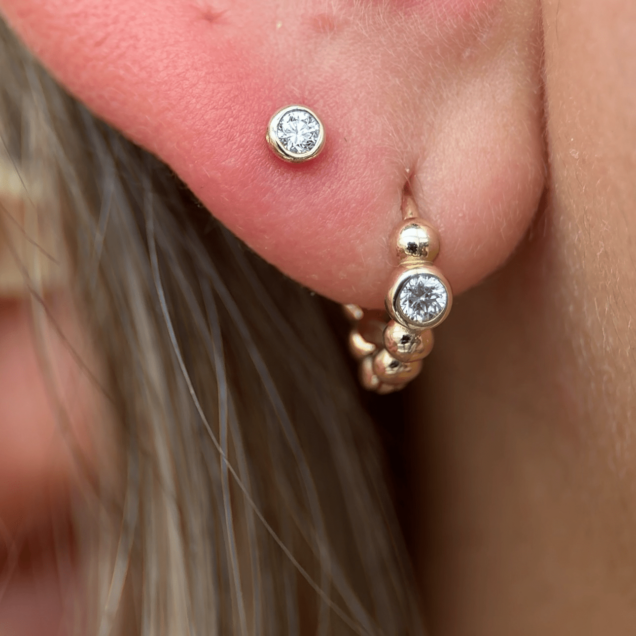 14K White Gold Round Diamond Stud Earrings - Flat Back Bezel Set for Everyday Wear & Special Occasions
