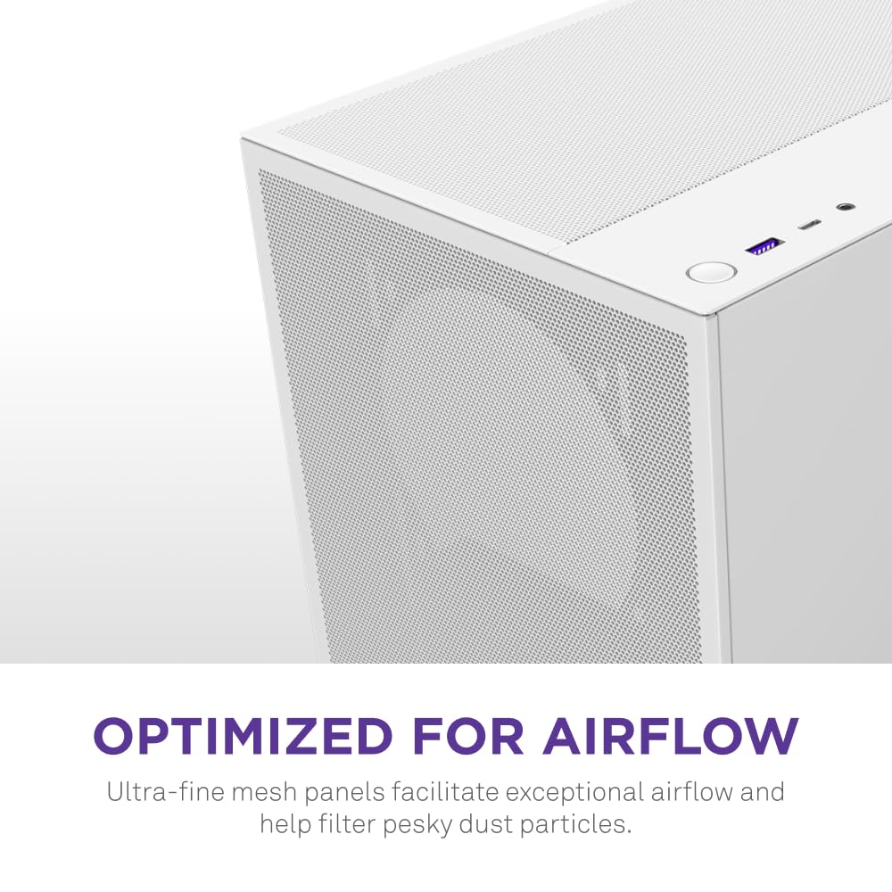 NZXT H5 Flow 2024 Compact ATX Mid-Tower PC Gaming Case - High Airflow Design with 2 x 120mm Fans - Supports 360mm Front & 240mm Top Radiators - Premium Cable Management & Tempered Glass Panel - Sleek White Finish - Perfect for Gaming Rigs, Streaming Setups & Workstation Builds