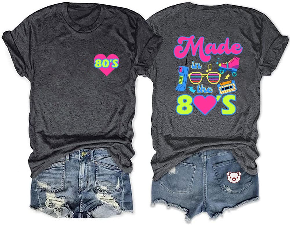 Vintage 80s 90s Graphic T-Shirts for Women - Retro Music & Letter Print Tees - Perfect for Birthday Parties & Nostalgic Fashion
