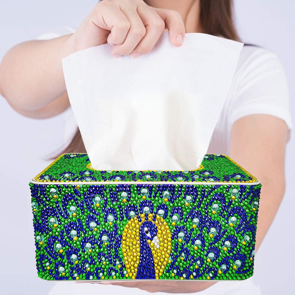 DIY Diamond Painting Tissue Box - Special Shape Drill Storage Box for Home Decor (Peafowl) | Perfect for Craft Rooms, Living Room Decor & Gift Giving