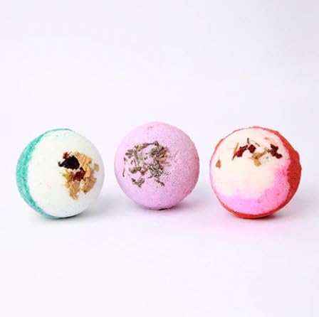 Organic Rose, Lavender & Oatmeal Bath Bomb Set - 100% Vegan, Relaxing Bath Bombs for Stress Relief & Self Care (Set of 3, 50g Each) - Perfect for Spa Nights, Gift Giving & Aromatherapy