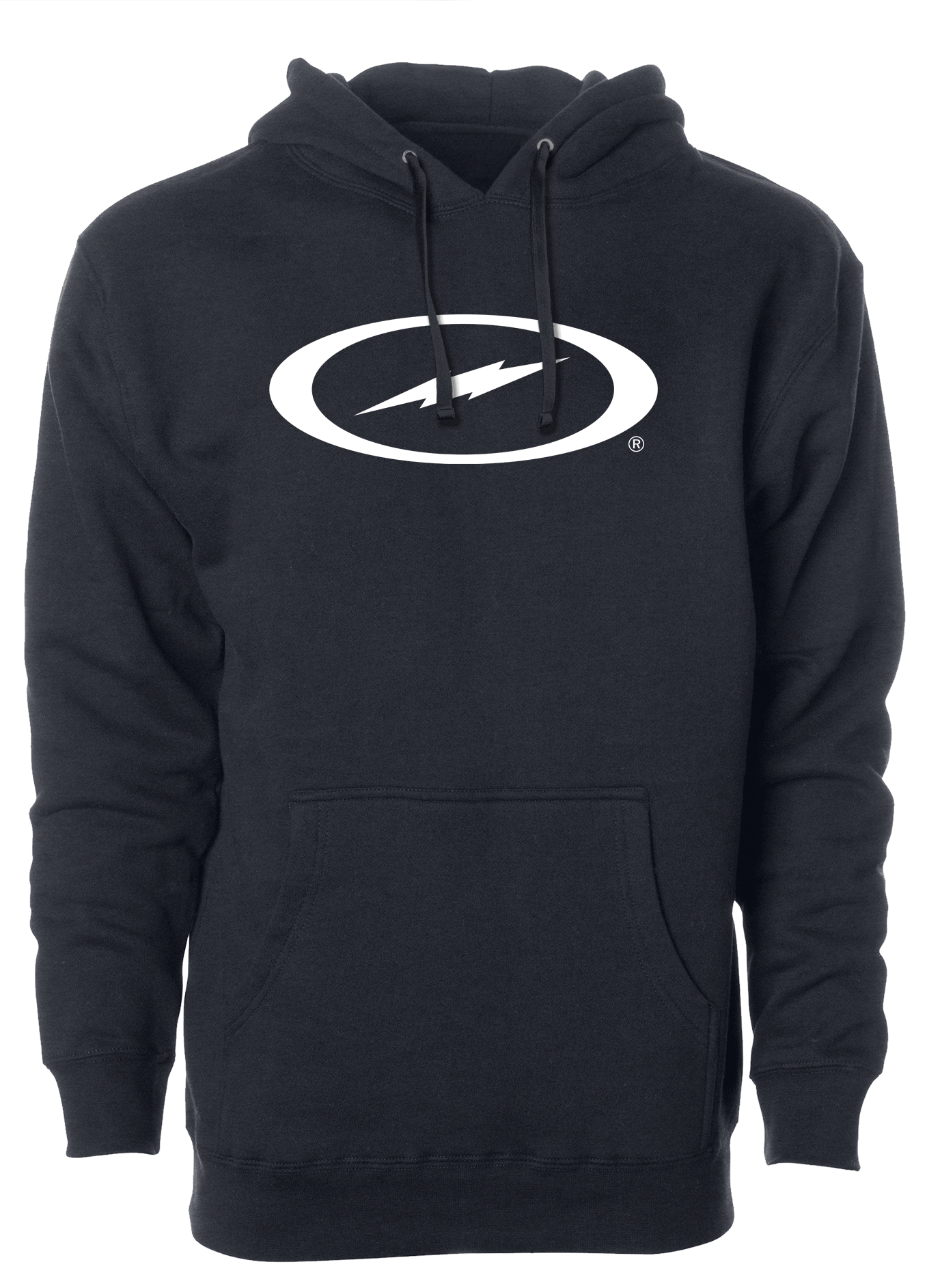 Storm Oval Bolt Logo Hoodie for Men & Women - White Cotton Pullover Sweatshirt with Front Pocket | Casual Streetwear, Gym, Outdoor Activities