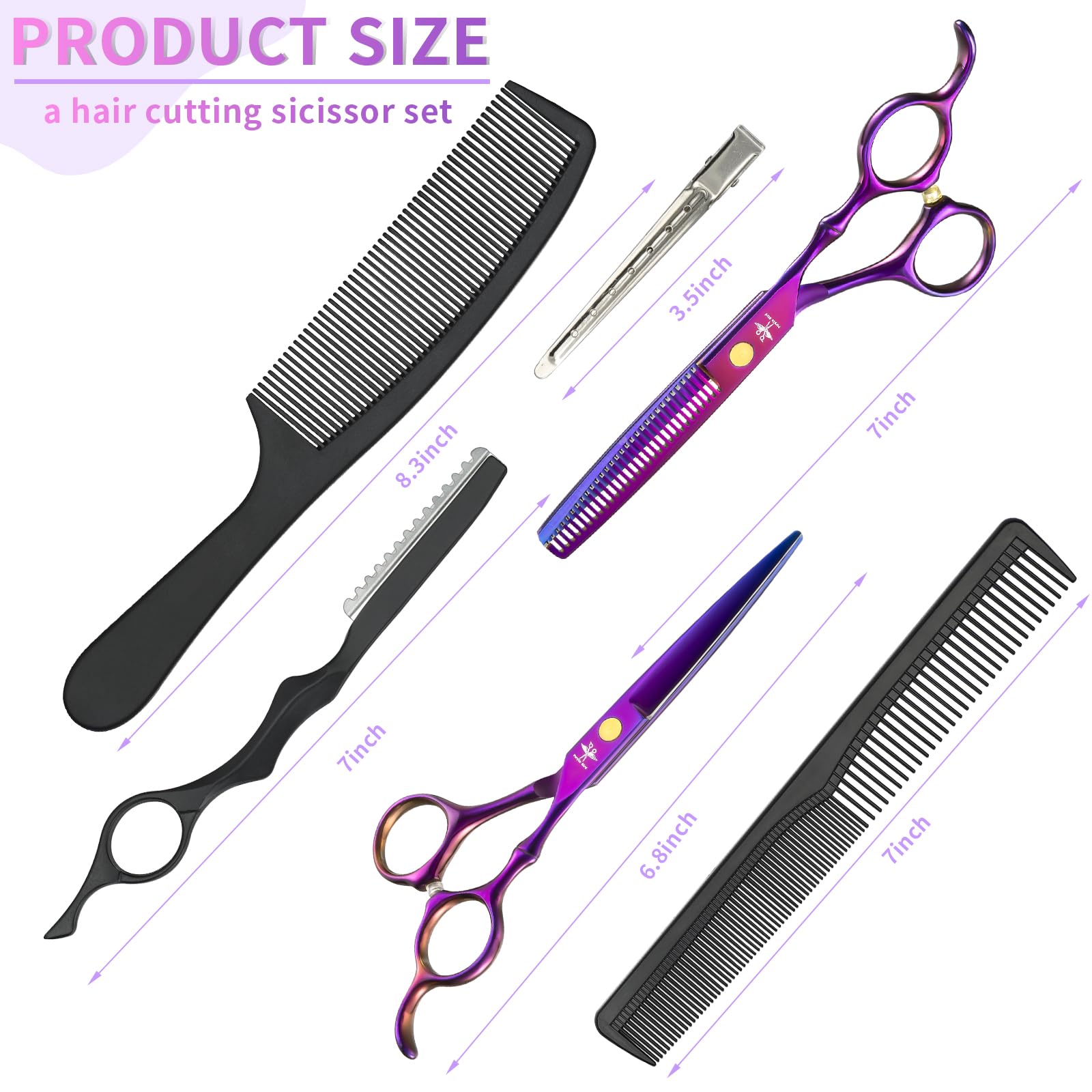 **Professional Barber Scissors Kit - Stainless Steel Hair Cutting & Thinning Shears Set for Men, Women & Pets (10-Piece, Purple) | Perfect for Salon, Home Haircuts & Grooming**