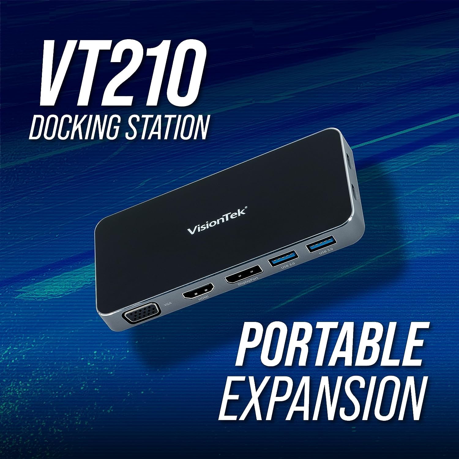 VisionTek VT210 Dual Monitor USB-C Docking Station with 100W Power Delivery - 4K HDMI, DisplayPort, VGA, 3 USB Ports for Windows, Mac, Chromebook & iPad - Perfect for Home Office & Remote Work Setup