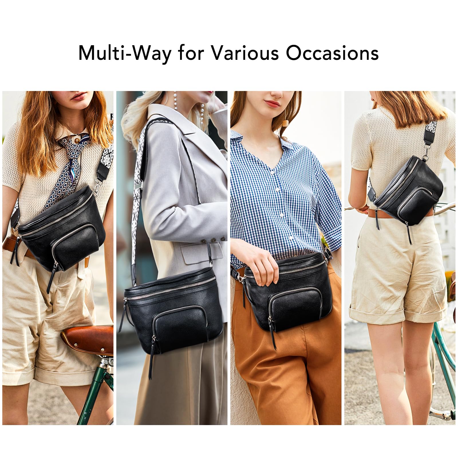Letech+ Vegan Leather Crossbody Bags for Women & Men - Small Waist Pack Fanny Pack with Adjustable Wide Strap - Perfect for Travel, Running, Shopping & Daily Use (Black)