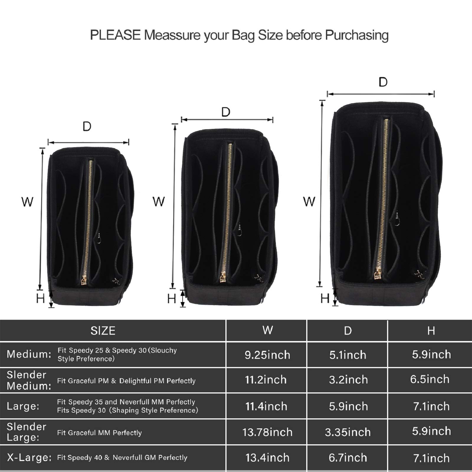 Premium Purse Organizer Insert for Handbags - 5 Sizes Fits Speedy, Neverfull & More | Perfect for Travel, Work & Daily Organization
