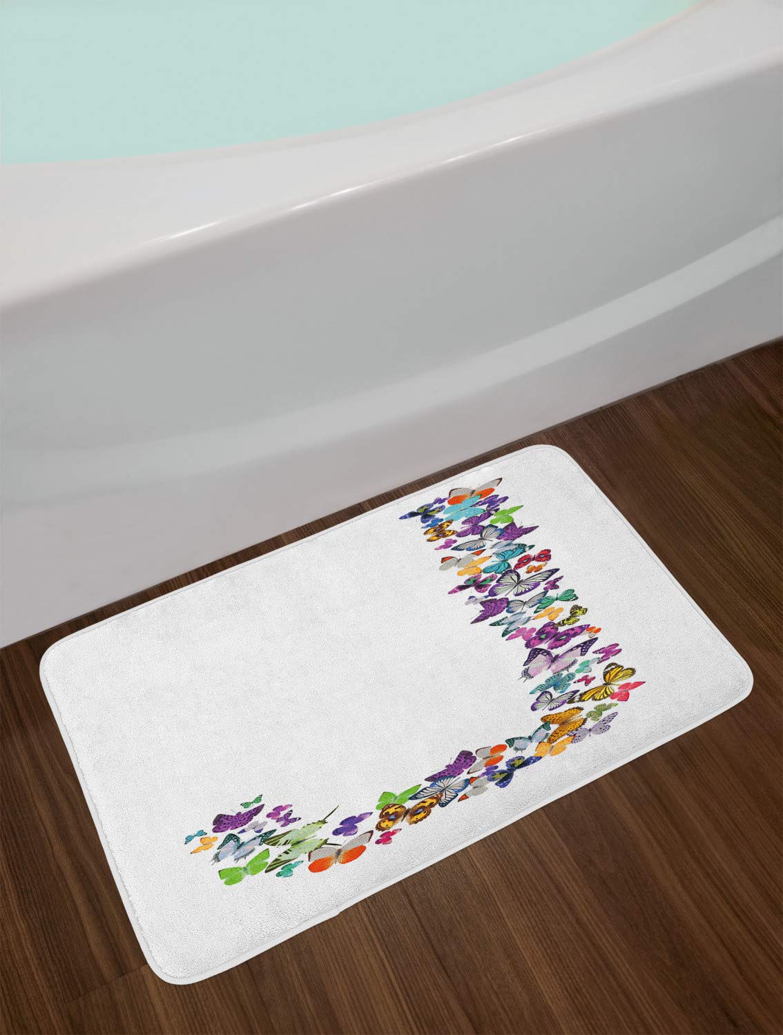 Ambesonne Letter J Bath Mat - Non-Slip Plush Bathroom Rug with Tropical Monarch Butterfly Design, 30.2