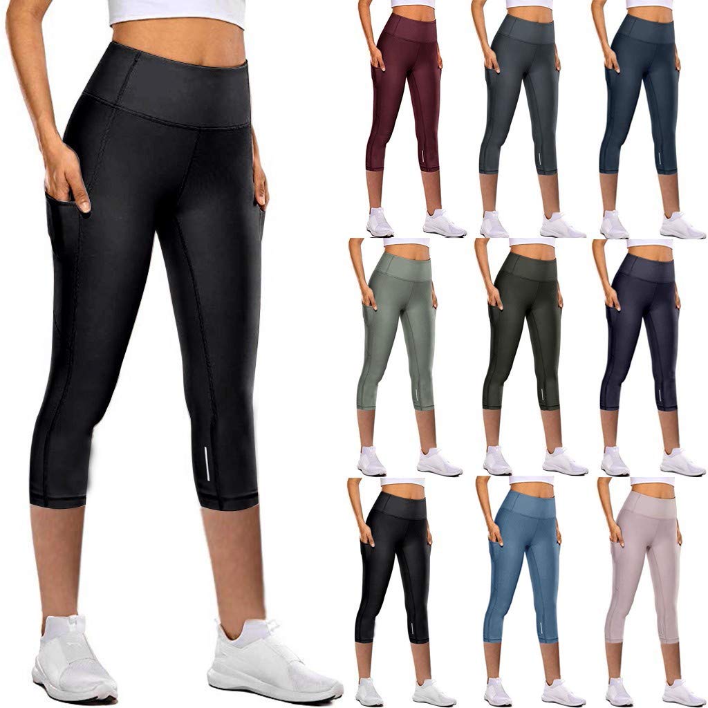 Bidobibo Women's High Waisted Yoga Pants with Pockets - Stretchy Workout Capri Leggings for Running, Gym & Lounge | Comfortable Elastic Waistband for Yoga, Pilates & Daily Wear