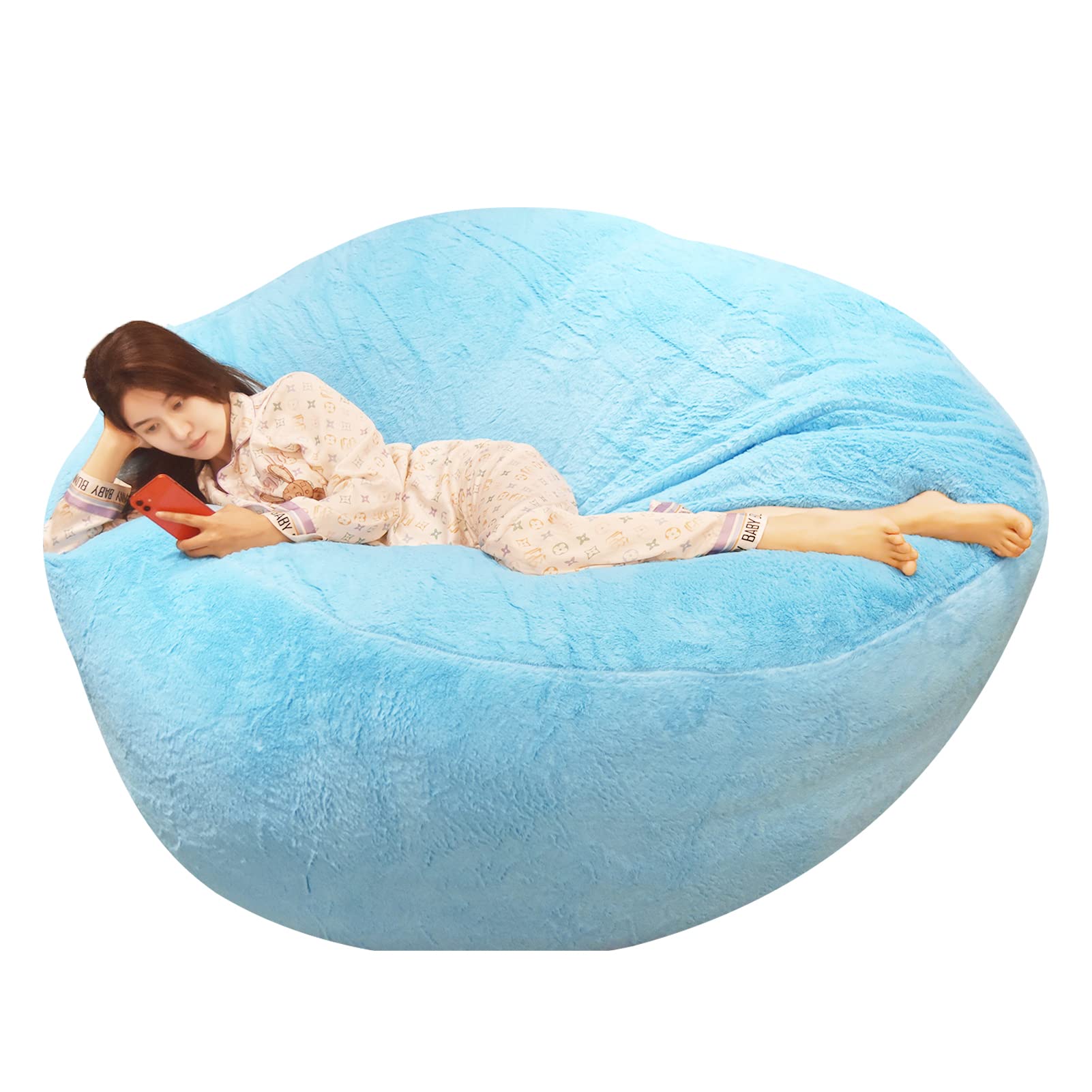 5FT/6FT Giant Soft Velvet Bean Bag Chair for Adults - No Filler, Round Big Bean Bag Cover (Blue, 6FT) - Perfect for Living Room, Bedroom, Dorm & Game Room Relaxation