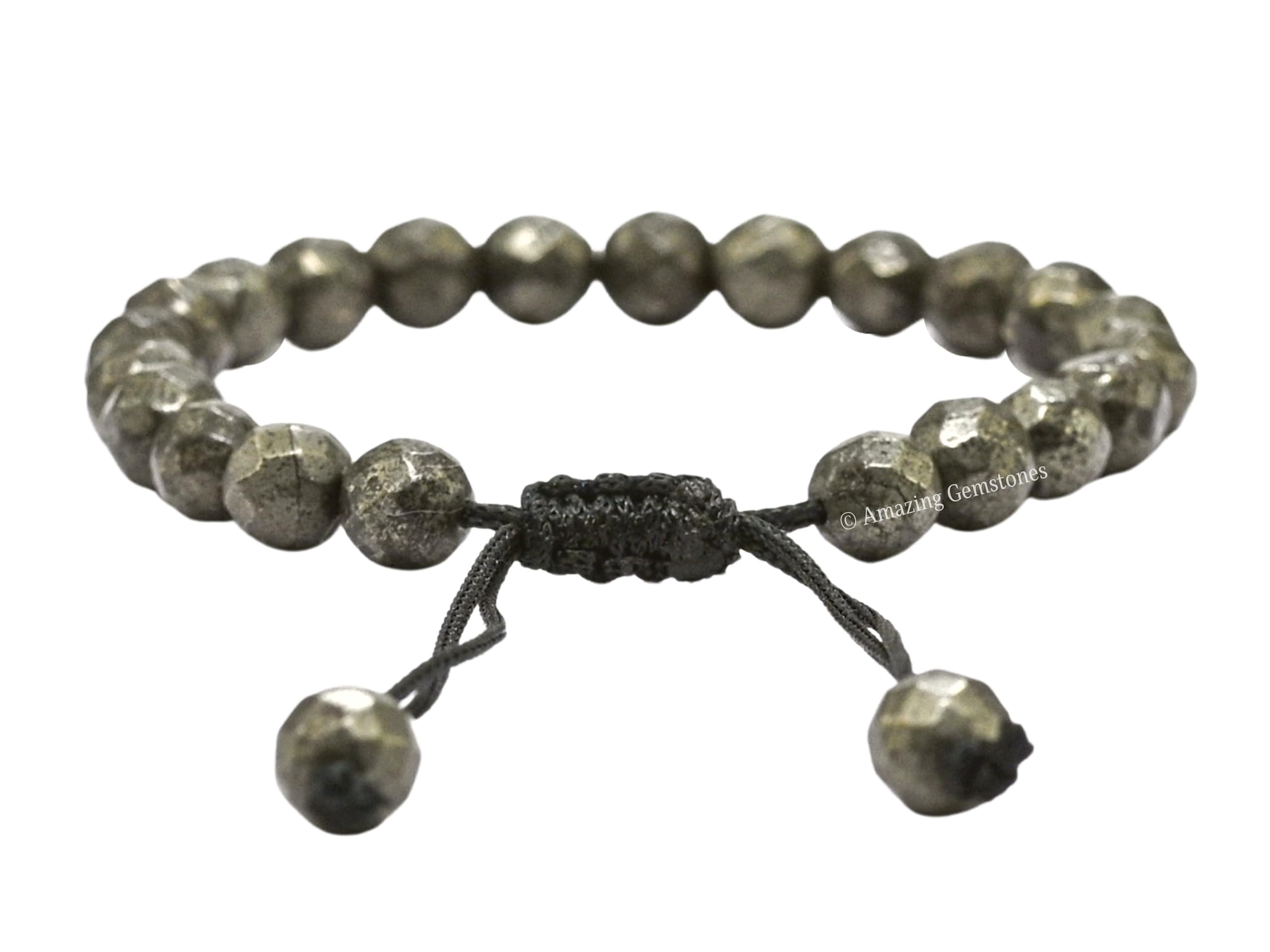 Pyrite Healing Bracelet for Women & Men - Adjustable Chakra Protection Crystal Beaded Bracelet with Faceted Stones - Spiritual Meditation Jewelry Gift for Christmas, Yoga, Energy Healing & Daily Wear