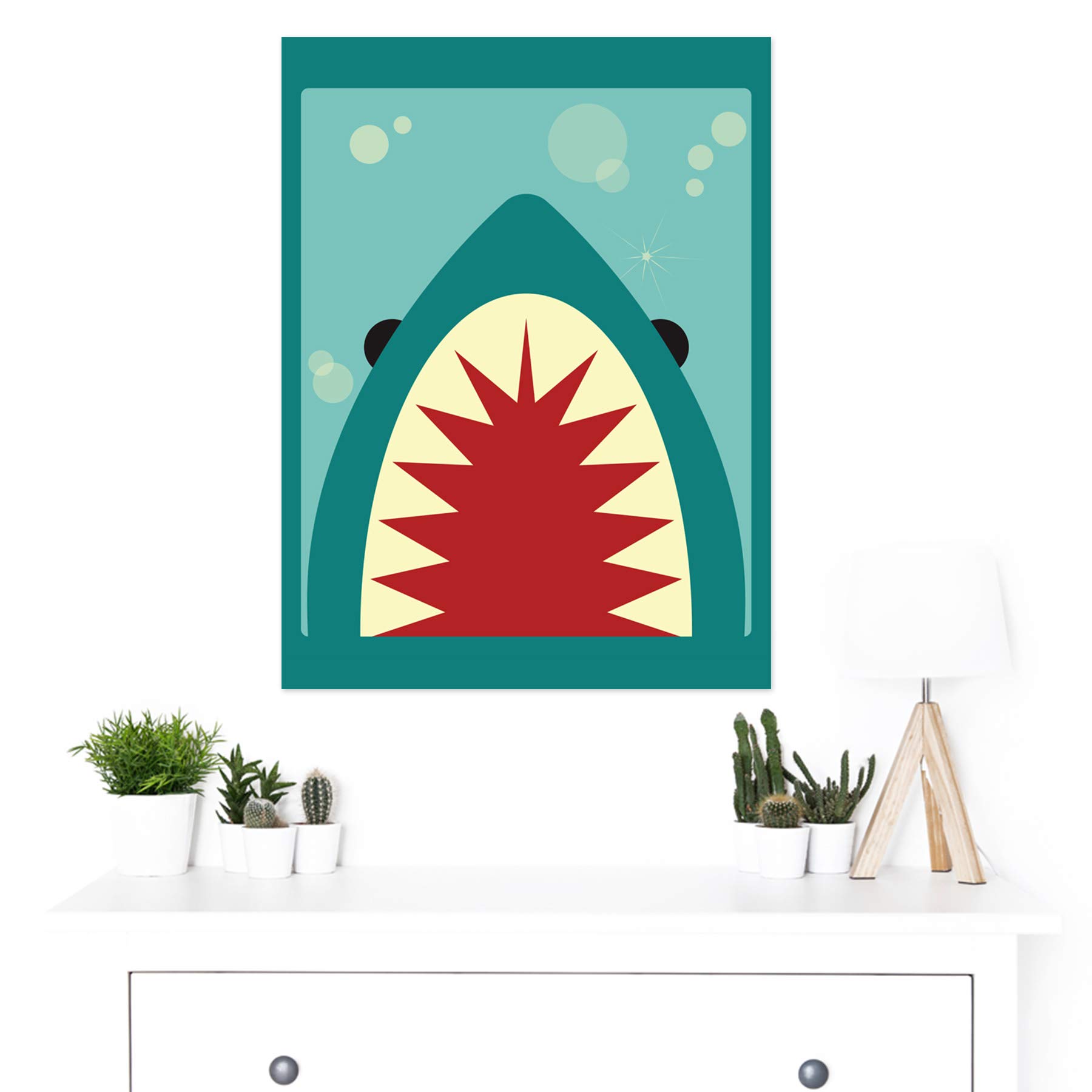 Wee Blue Coo Cartoon Shark Teeth Large Wall Art Poster - 18x24 Inch Thick Paper Print - Perfect for Kids Room, Nursery, or Beach House Decor
