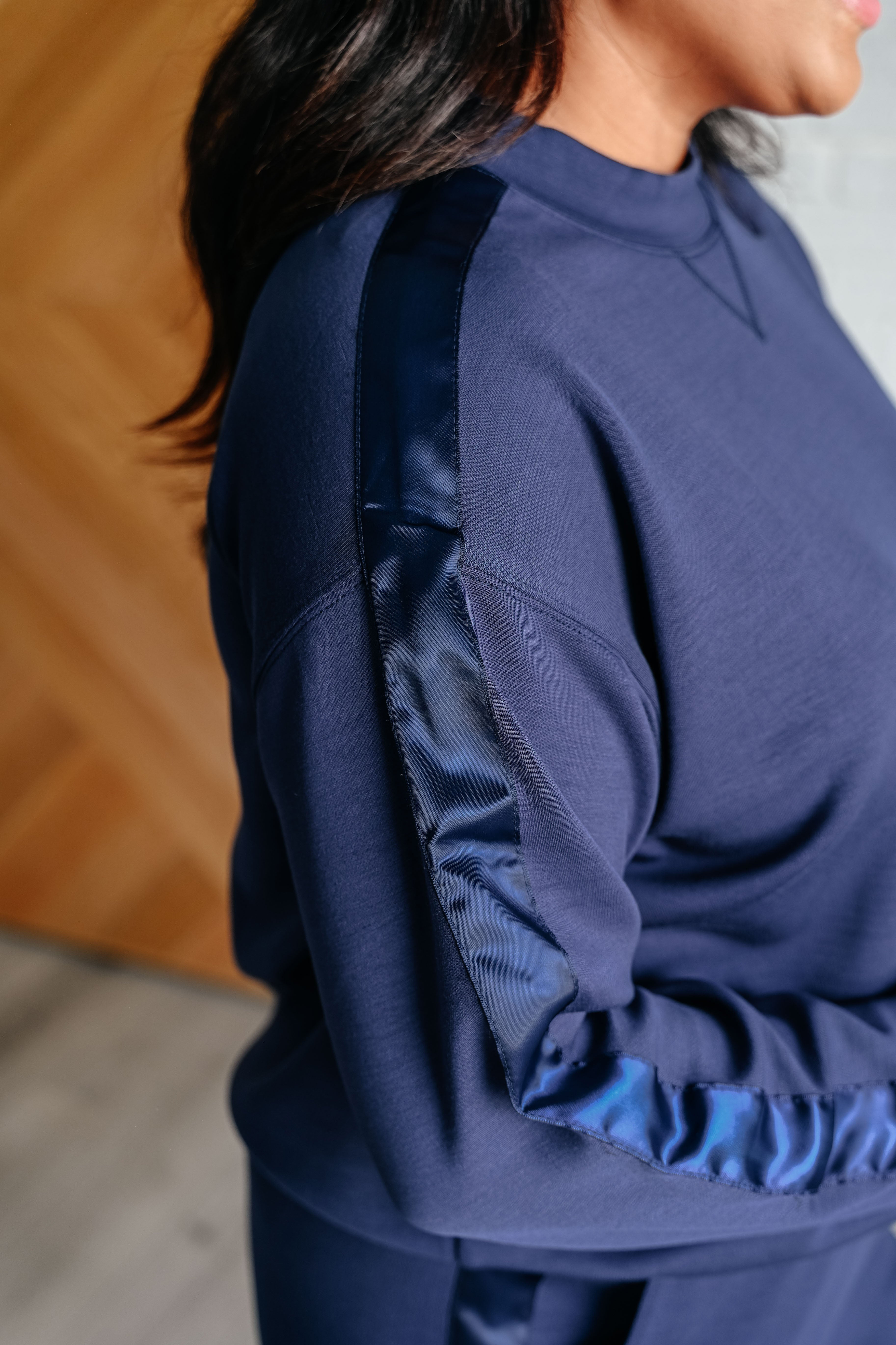 Lysa Women's Satin Stripe Pullover Sweater - Soft Long Sleeve Knit Top in Smoky Navy Blue | Perfect for Office Wear, Date Nights & Fall Layering