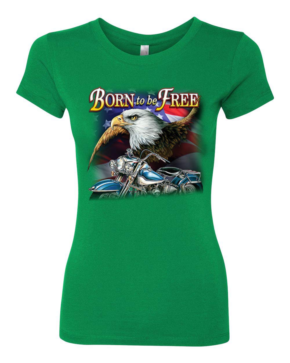 Born to Be Free Bald Eagle & American Flag Women's Slim Fit Junior Tee - Patriotic Graphic T-Shirt for Casual Wear & 4th of July Celebrations