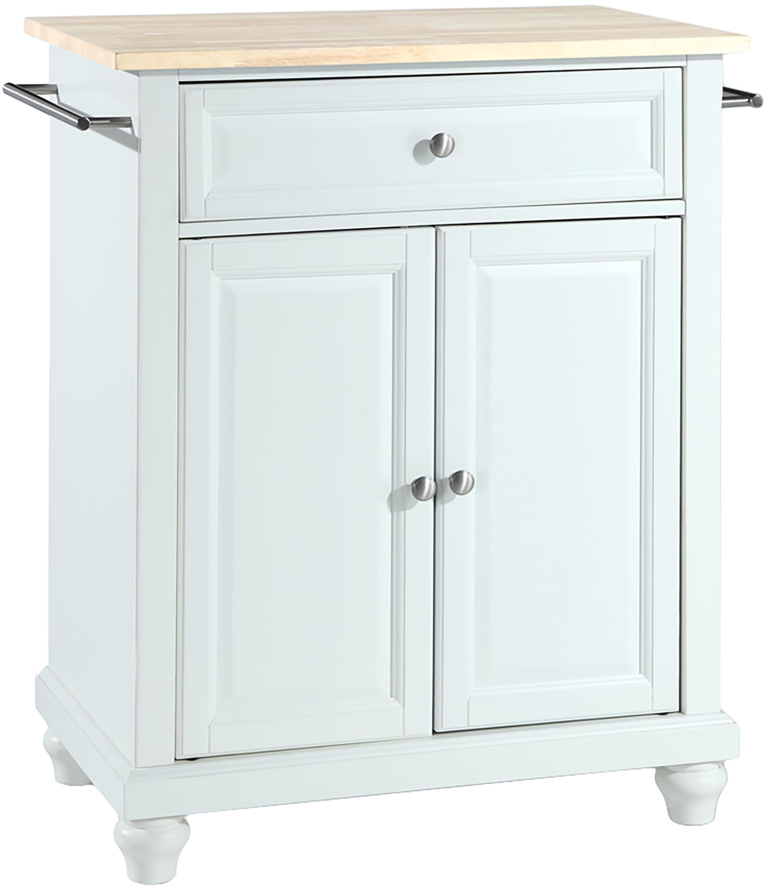 Crosley Cambridge White Wood Top Portable Rolling Kitchen Island Cart with Storage - Microwave Stand for Small Spaces, Perfect for Kitchen, Dining Room, or Apartment