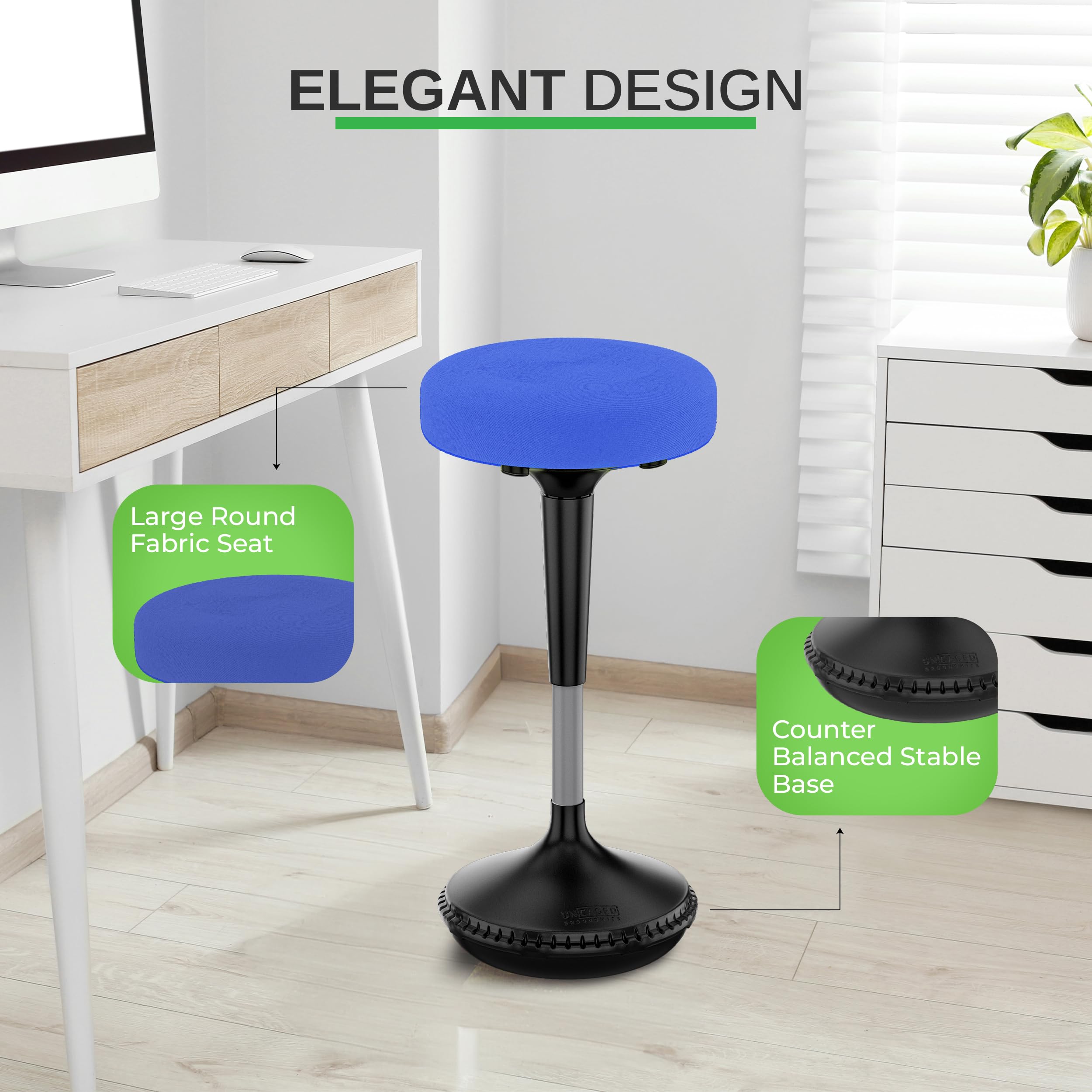 Ergonomic Wobble Stool - Adjustable Height Active Sitting Chair for Standing Desk, Office & Classroom - ADHD Friendly Flexible Seating Solution for Adults & Kids - Perfect for Home Office, School and Workstations