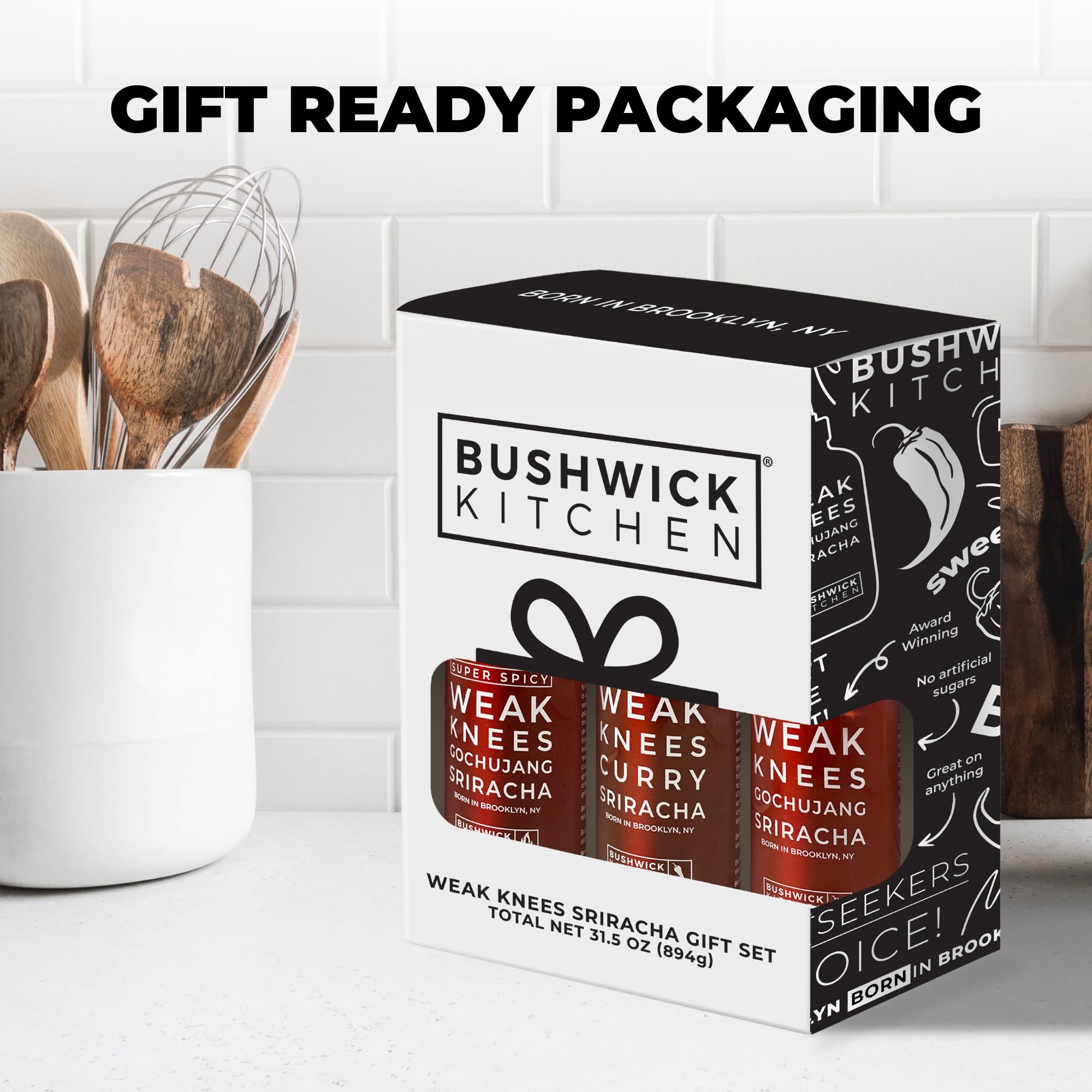 Bushwick Kitchen Sriracha Gift Set - 3 Hot Sauces & Recipes for Cooking