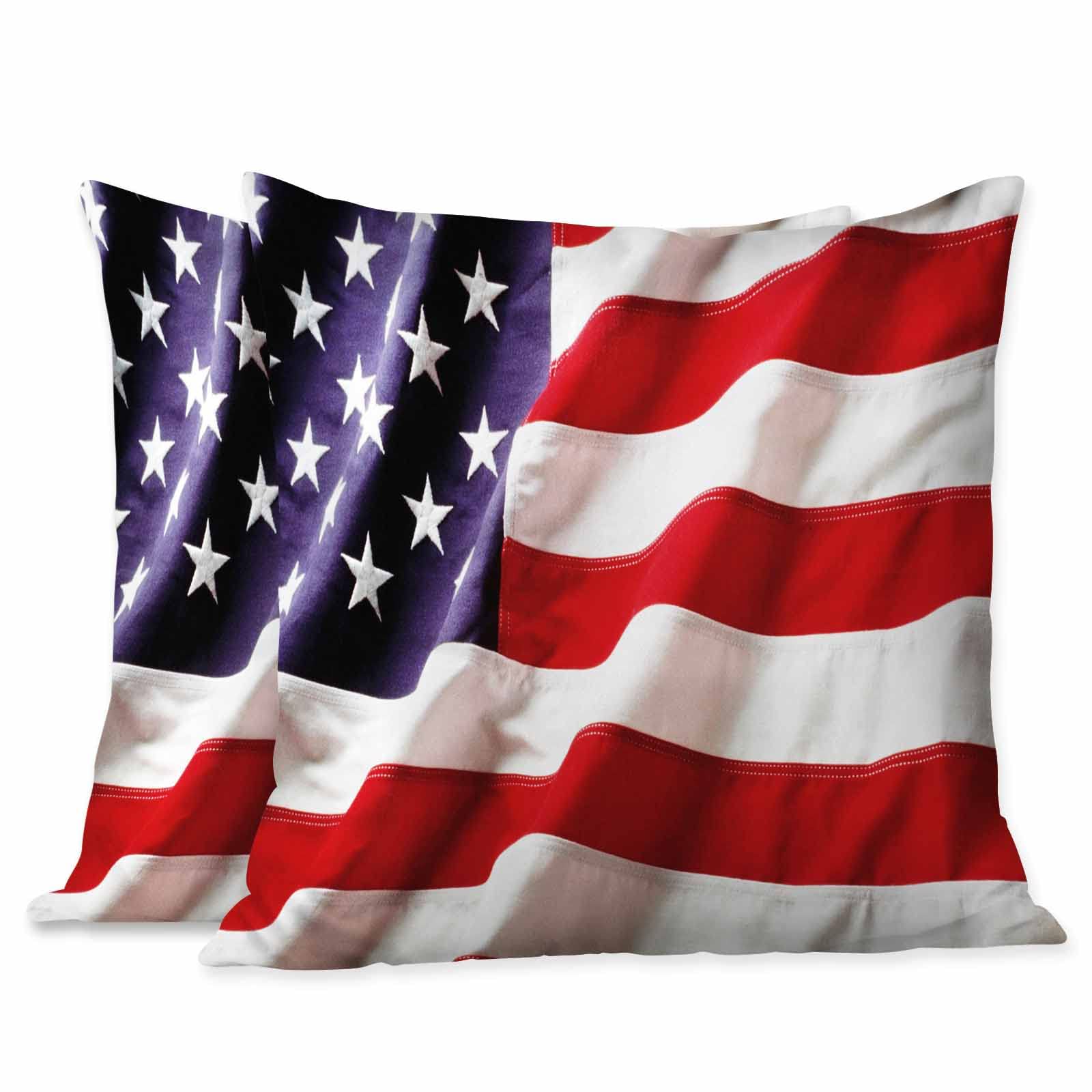 American Flag Throw Pillow Covers - Patriotic Ruffled Decor Pillowcases for Bedroom & Living Room (18x18 Inch, Pack of 2) - Perfect for Independence Day, Memorial Day & Home Decor