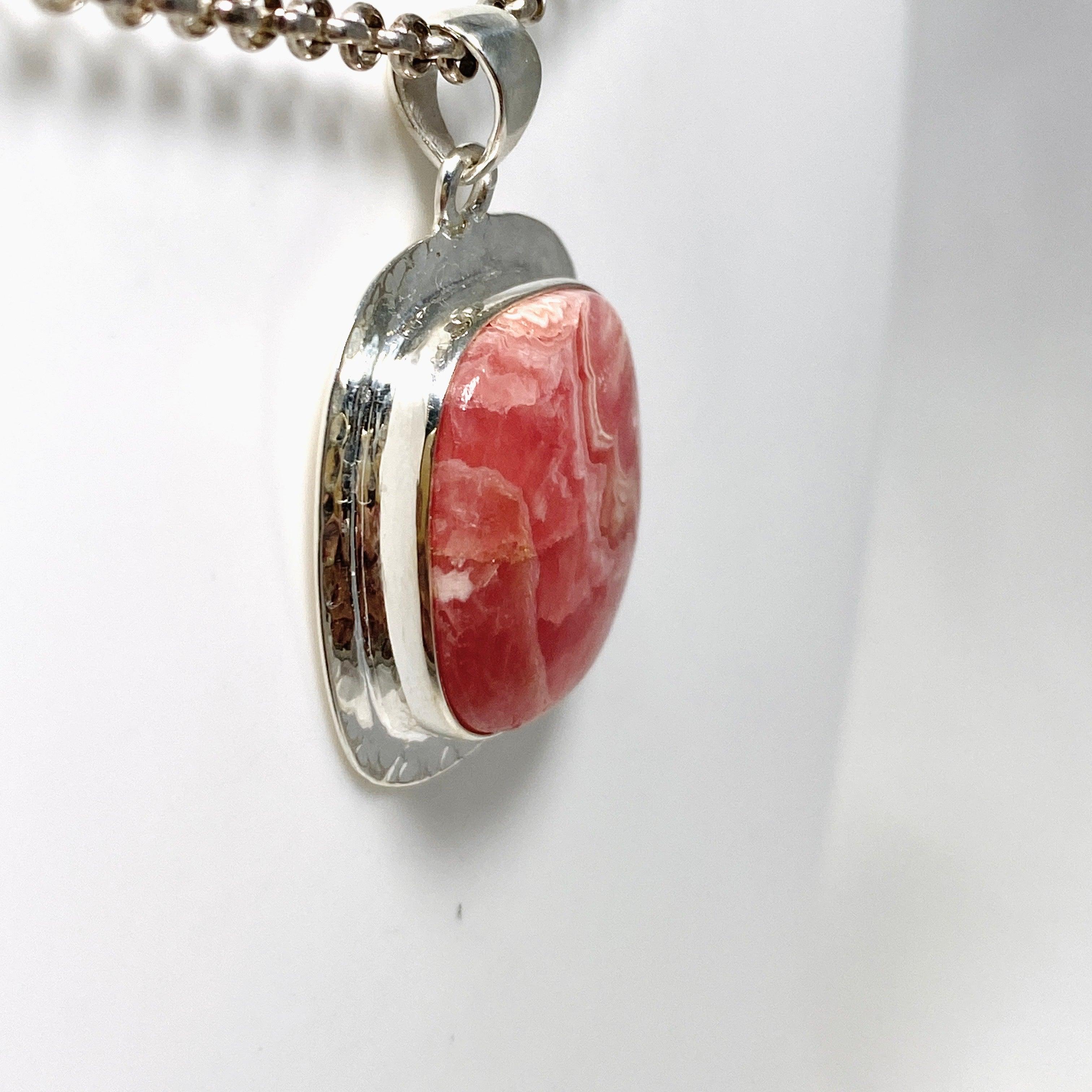 Rhodochrosite Square Pendant Necklace - Handcrafted Hammered Sterling Silver Jewelry KPGJ4323 | Perfect for Gift Giving, Date Nights & Special Occasions