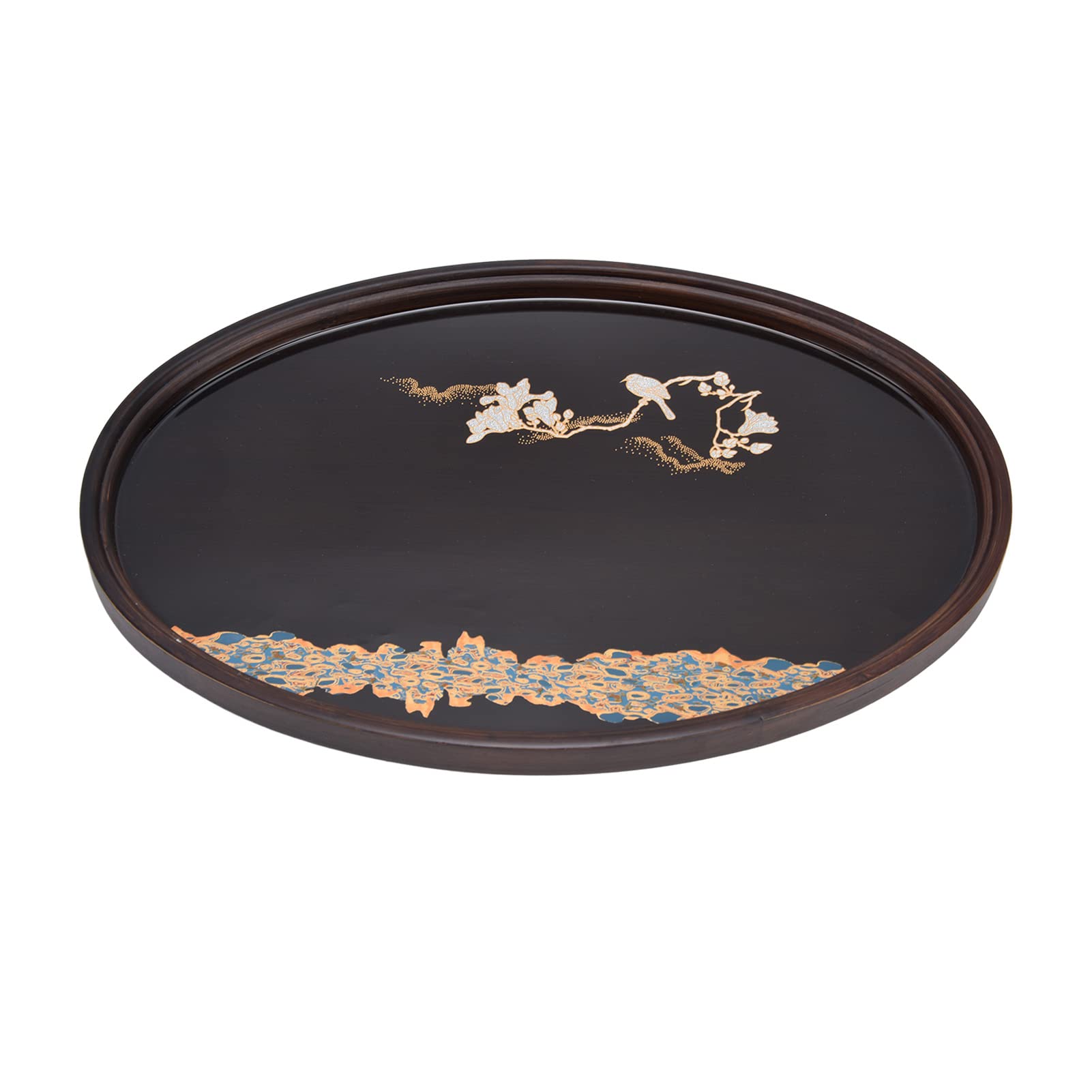 Premium Japanese Style Bamboo Tea Tray - Handcrafted Resin & Walnut Serving Tray for Coffee, Tea & Snacks - Elegant Oval Large Food Tray for Home, Office & Zen Decor - Perfect for Tea Ceremonies, Entertaining Guests & Asian-Inspired Dining