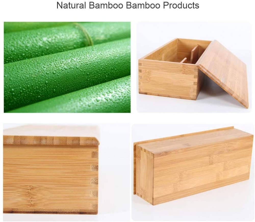 Premium Wooden Double Grid Storage Box - Bamboo Cutlery Organizer for Tableware, Chopsticks & Spoons with Lid - Perfect for Kitchen, Dining Room & Picnic Organization