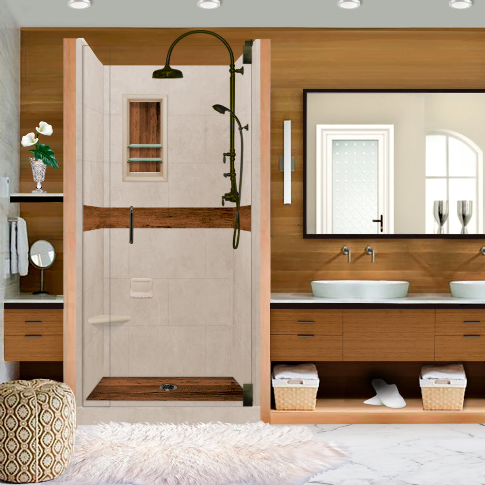 Lifeproof Brown Sugar Burnt Oak Small Alcove Shower Enclosure Kit - Waterproof & Durable Bathroom Upgrade for Small Spaces | Perfect for Apartments & Tiny Homes