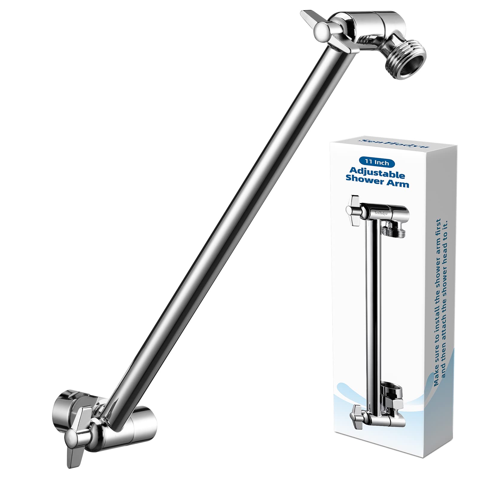 SenHodyu 11 Inch Adjustable Solid Brass Shower Arm Extension with Lock Joints - Universal Rain Shower Head Connector, Easy Installation in Luxury Chrome Finish | Perfect for Bathroom Renovation & Spa-Like Shower Experience