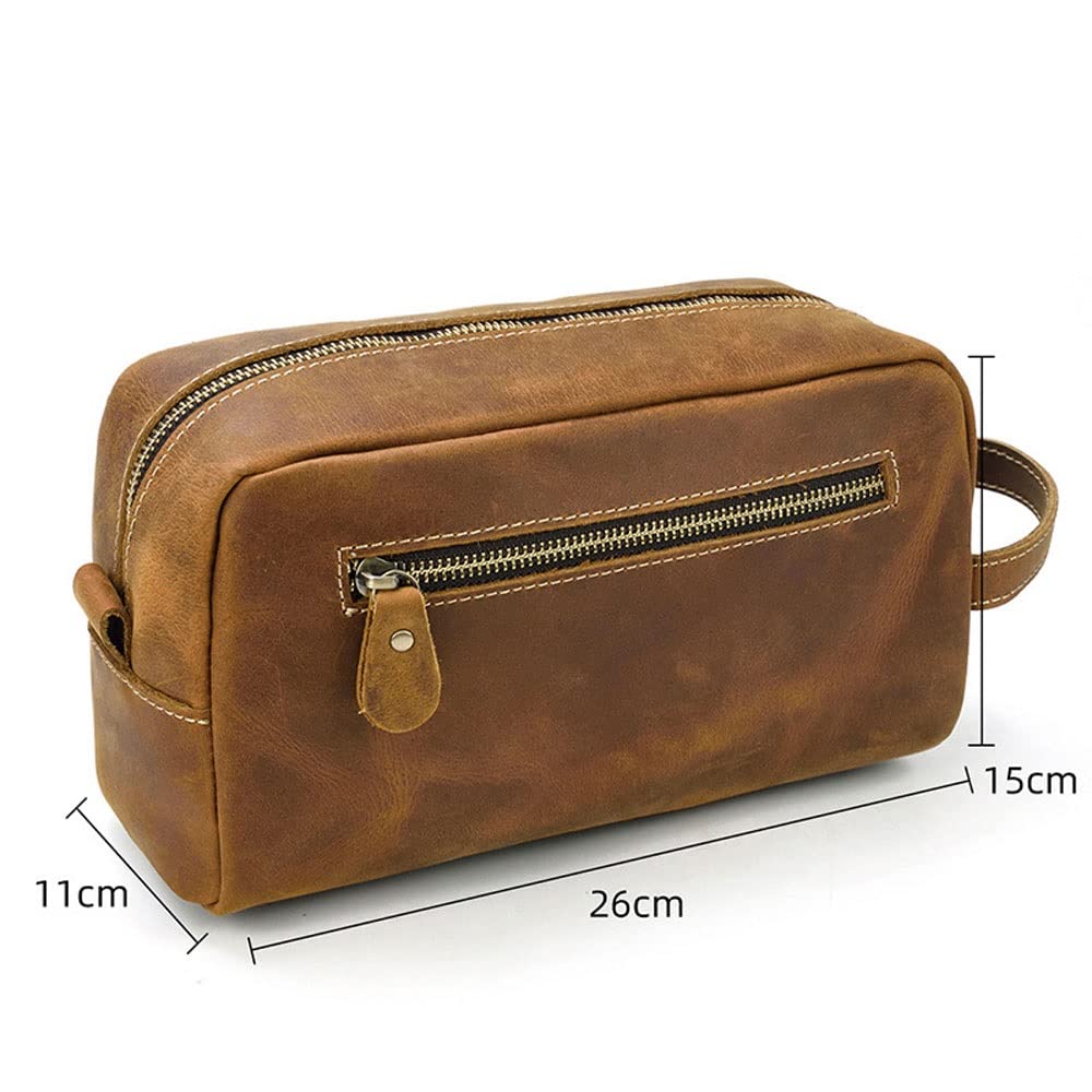 Premium Genuine Leather Toiletry Bag for Travel - Waterproof Cosmetic & Makeup Organizer (26x11x15cm) - Ideal for Men & Women Travelers, Business Trips, Gym & Vacation Essentials (Color C)