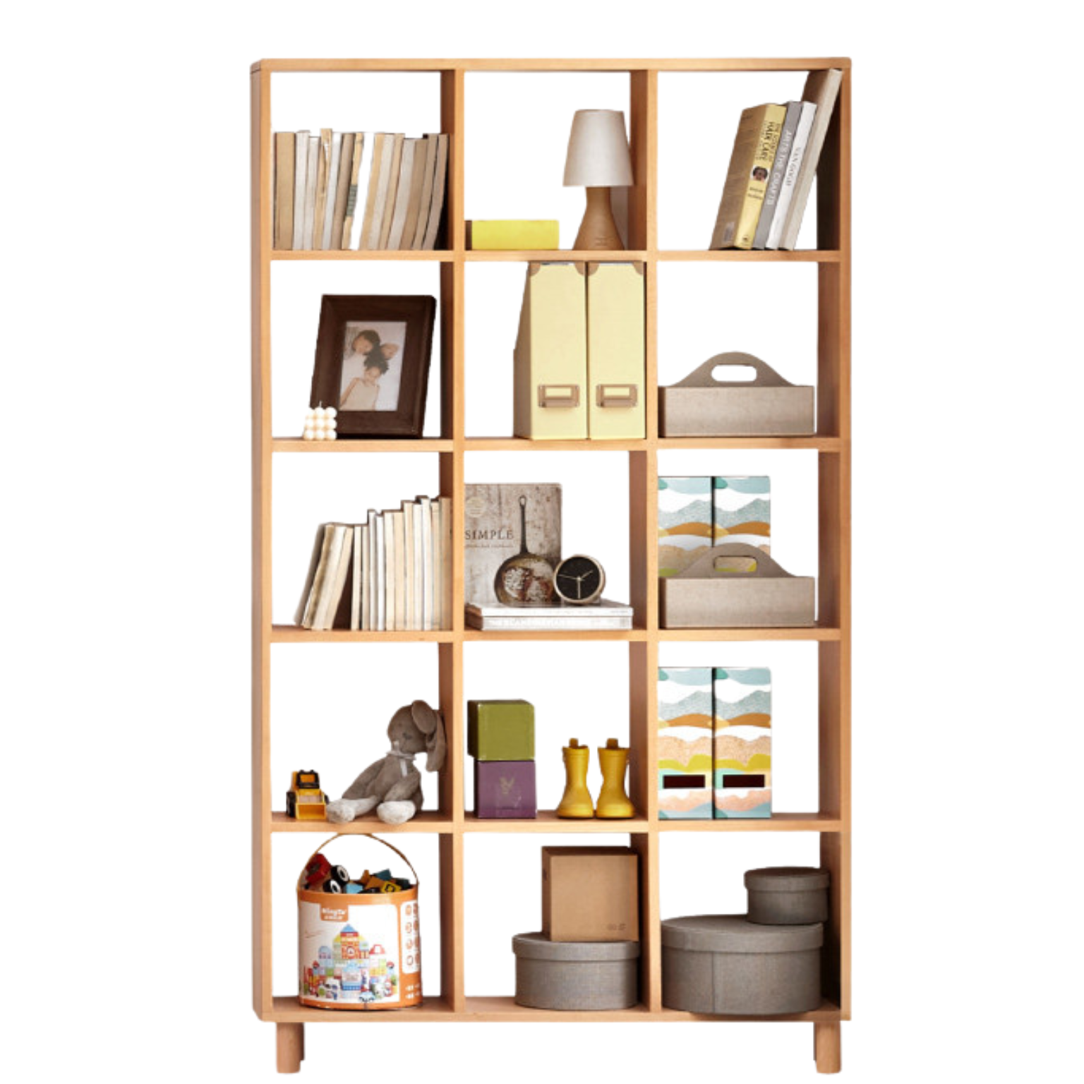 40.9x9.1x71.7 inch / 104x23x182 сm / Natural Wood Color / Beech Bookshelf height